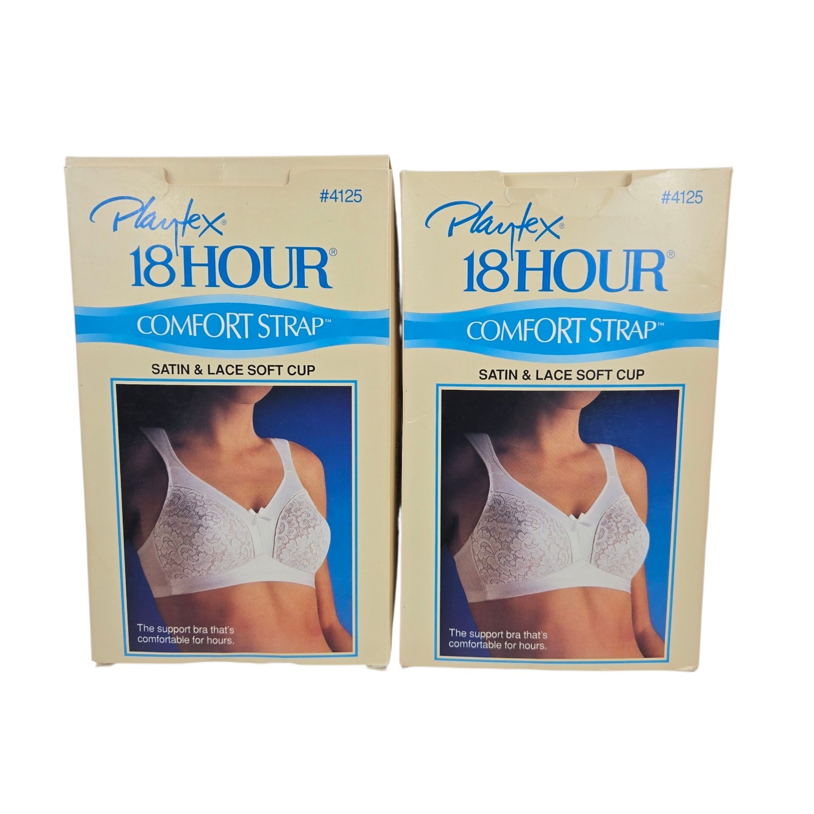 2 NOS Playtex 18 Hour Bra Satin Lace Soft Comfort Strap Wire Free 40C White 4125