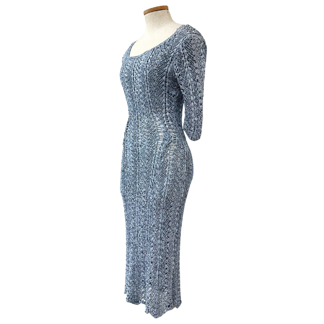 Vintage 1940s Cornflower Blue Crochet Ribbon Dress