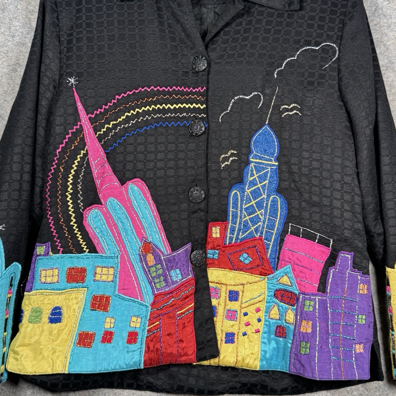 Vintage Womens Midnight Velvet Black Colorful Embroidered Jacket Size S 19×24