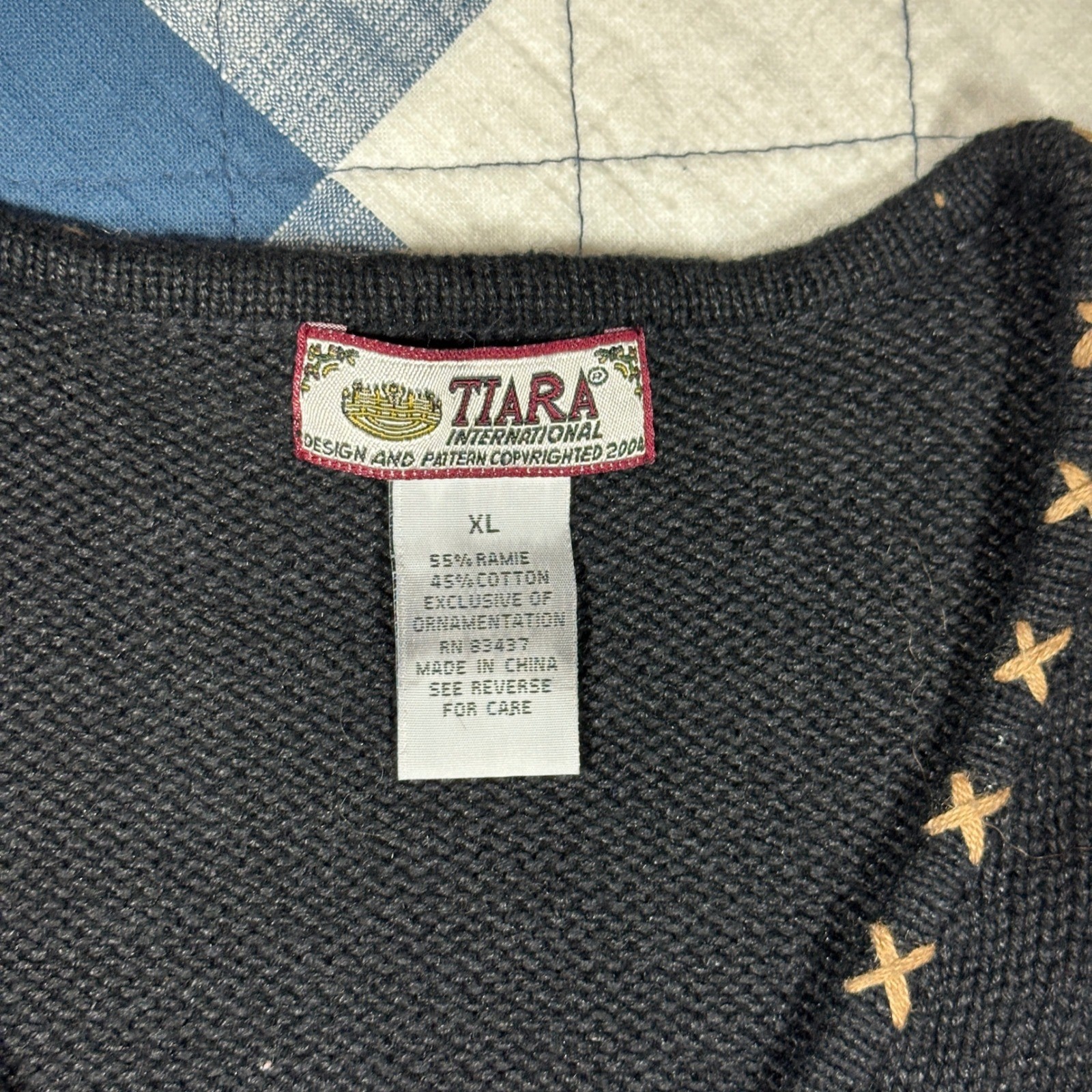 Vintage Tiara International Western Cowboy Boot Beaded Sweater Vest Black XL