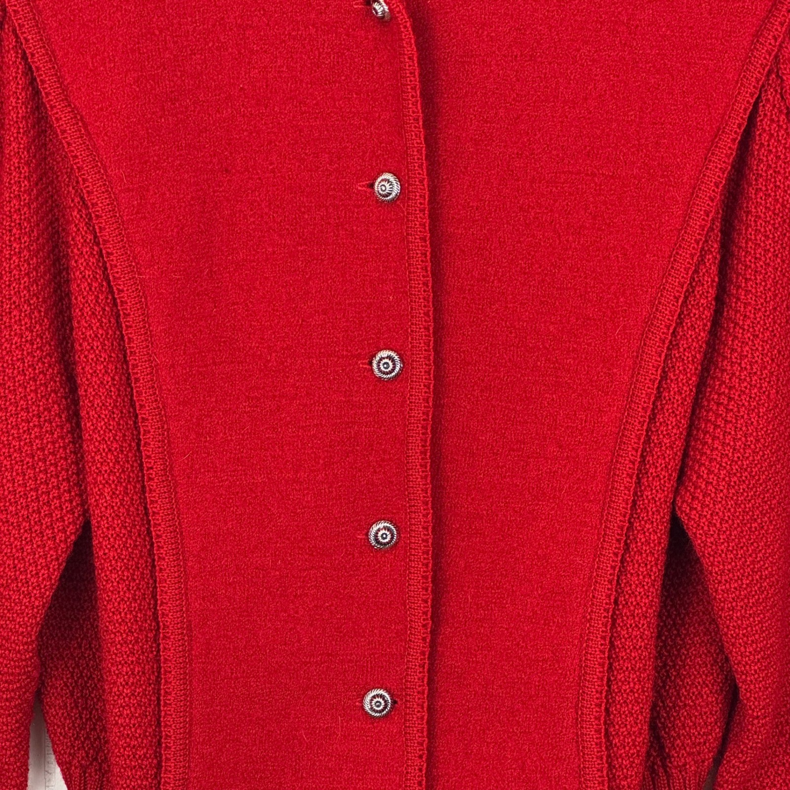Vintage 1980s Preppy Red Wool Cardigan Sweater Sailor Collar Women’s Large