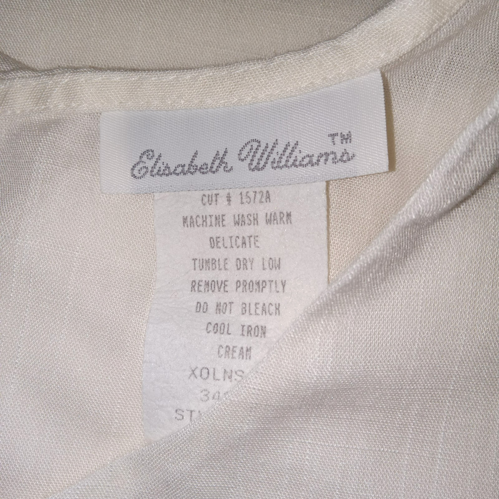 Elizabeth Williams Cream Blouse Size 16 Curved Neckline Classic See Through