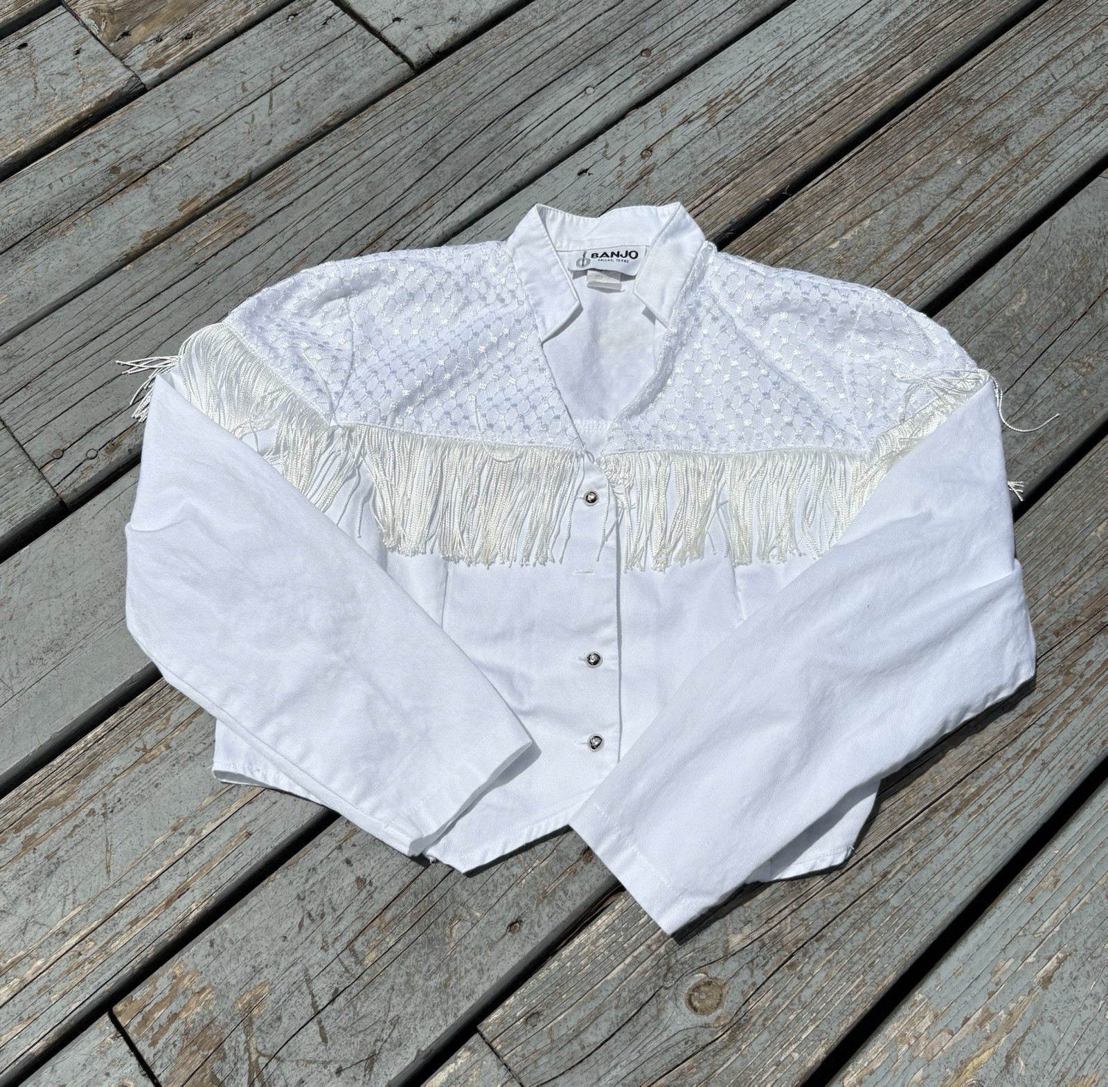 Vintage Western Valentines Button Up Shirt Women’s Cowboy Banjo Cute White Frill