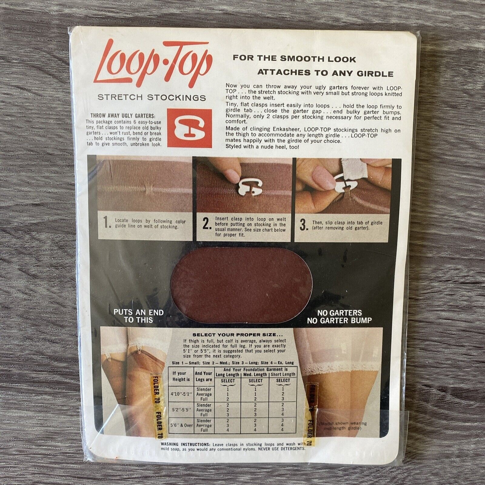 VTG Loop Top Stretch Girdle Stockings Size 1 Small Coffee New Sealed 60’s 70’s