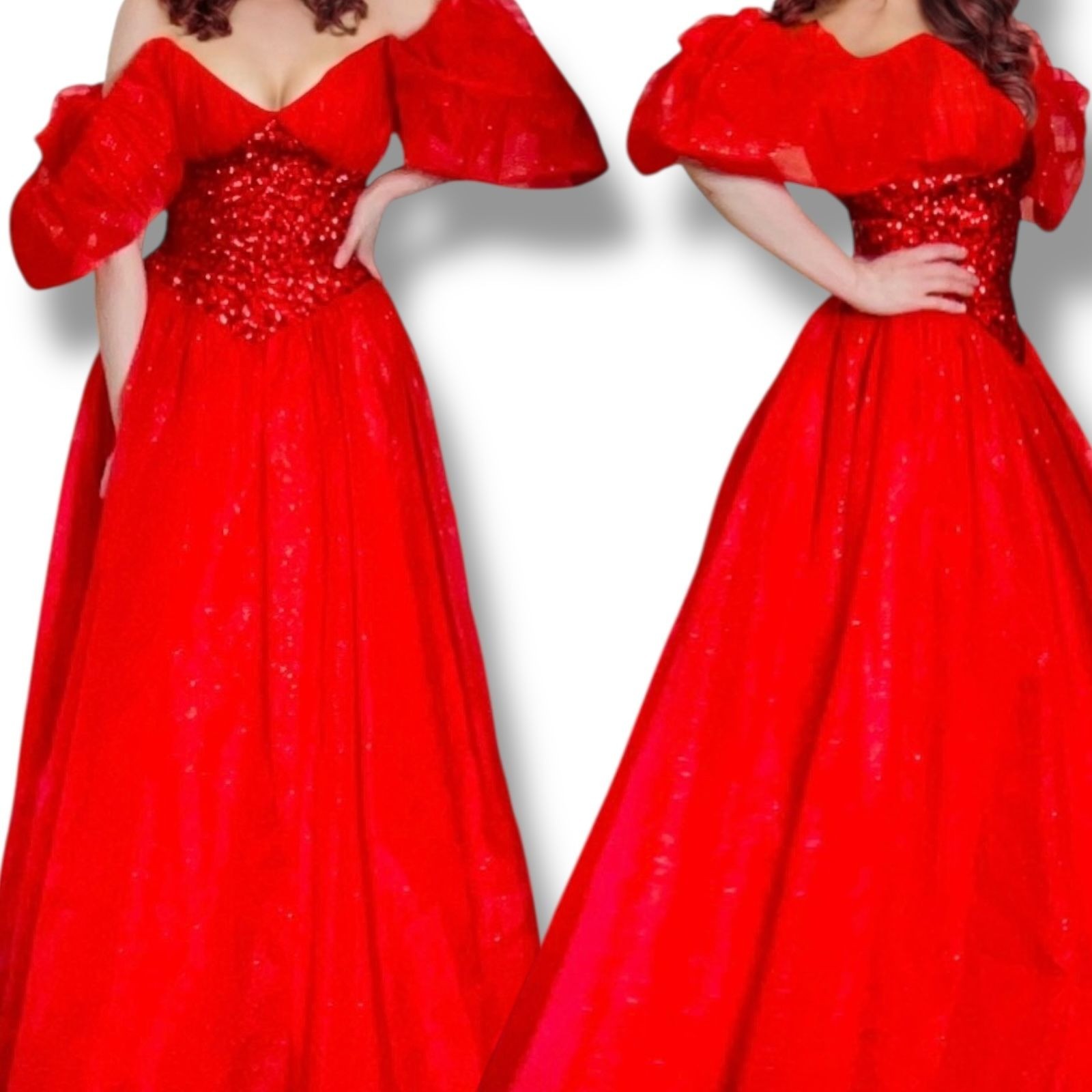 Vintage Mike Benet Red Off the Shoulder Ball Gown Style Gown Dress 8 / Small 25″