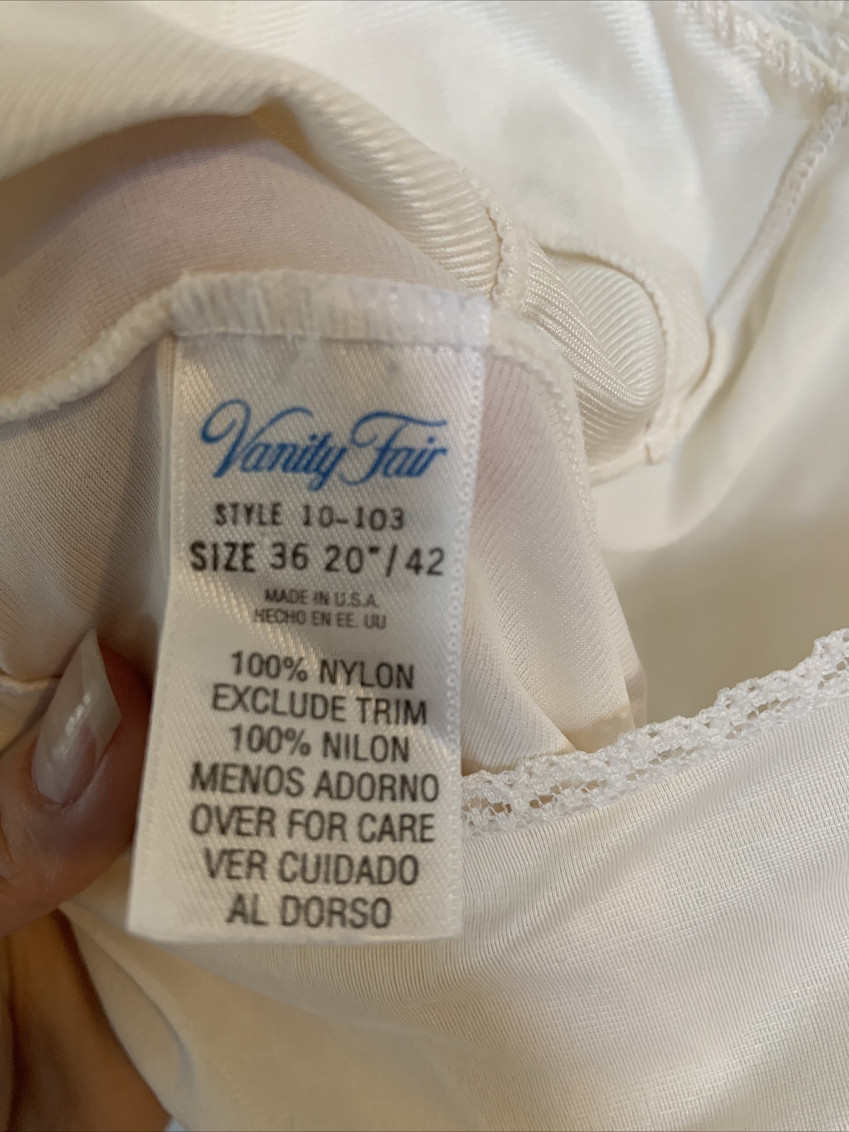 Vintage Vanity Fair 10-103 Made in USA Slip Size 36 20”/42