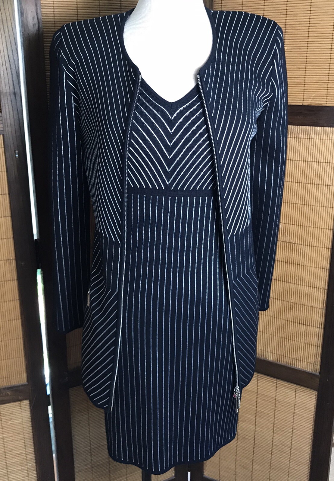 vintage escada margaretha ley Knit Dress And Jacket Set, mod black & Silver 34