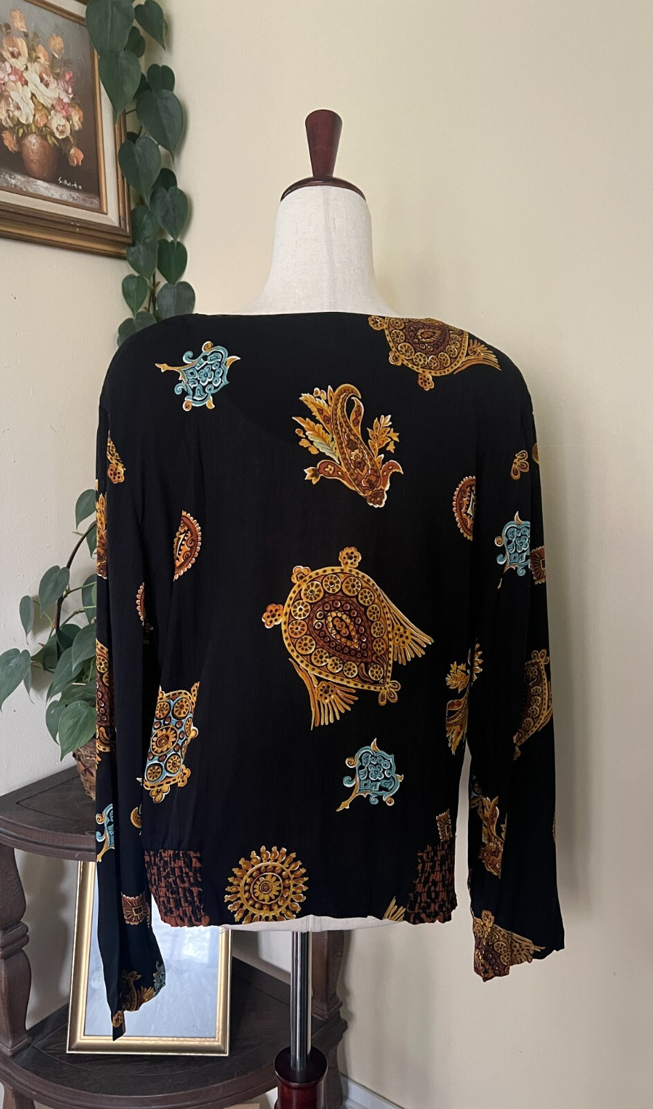 Vintage Ms Interpret New York Top and Skirt Set sz L Black Animal Print