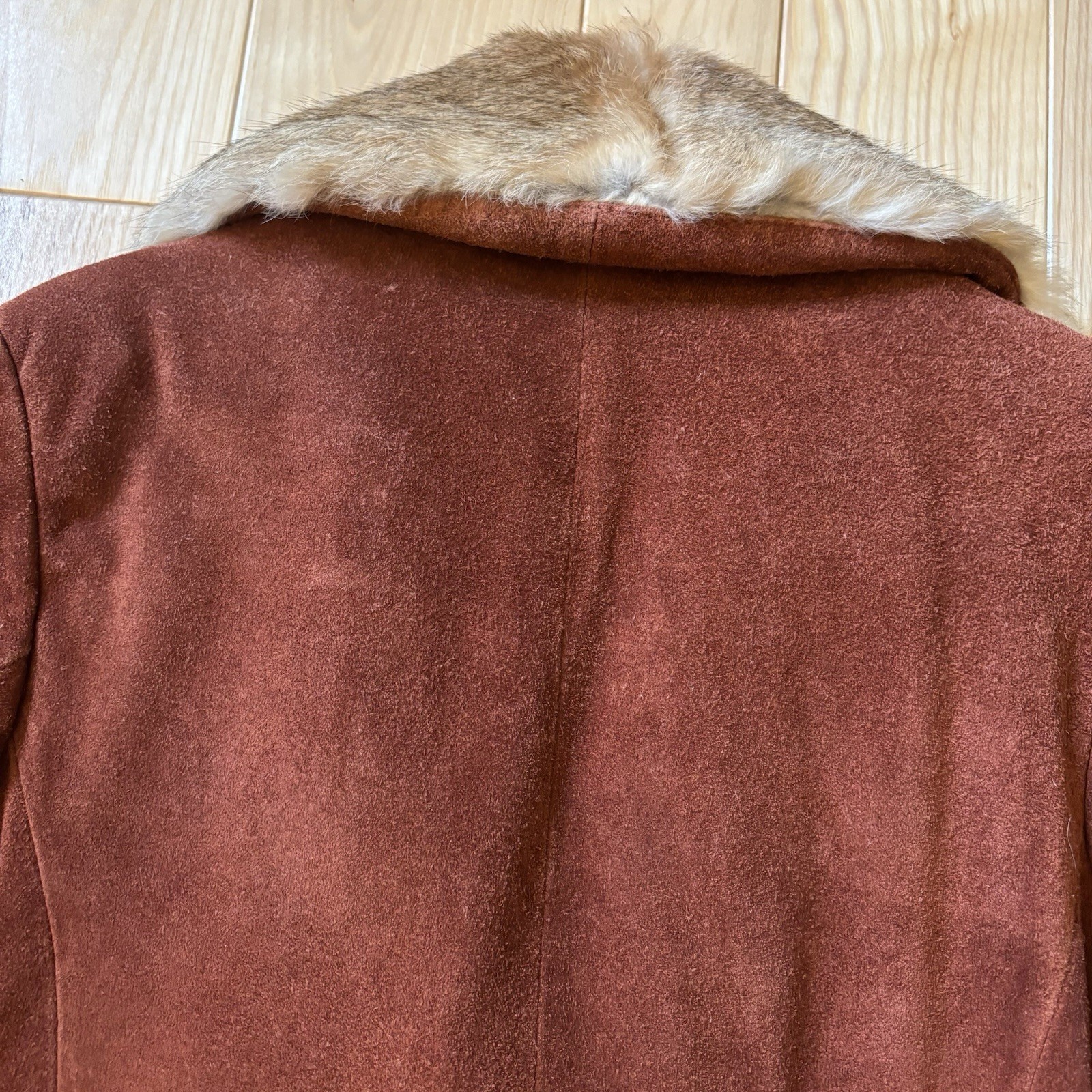 Vintage 70’s Genuine Suede Leather Rabbit Fur Collar Belted Jacket