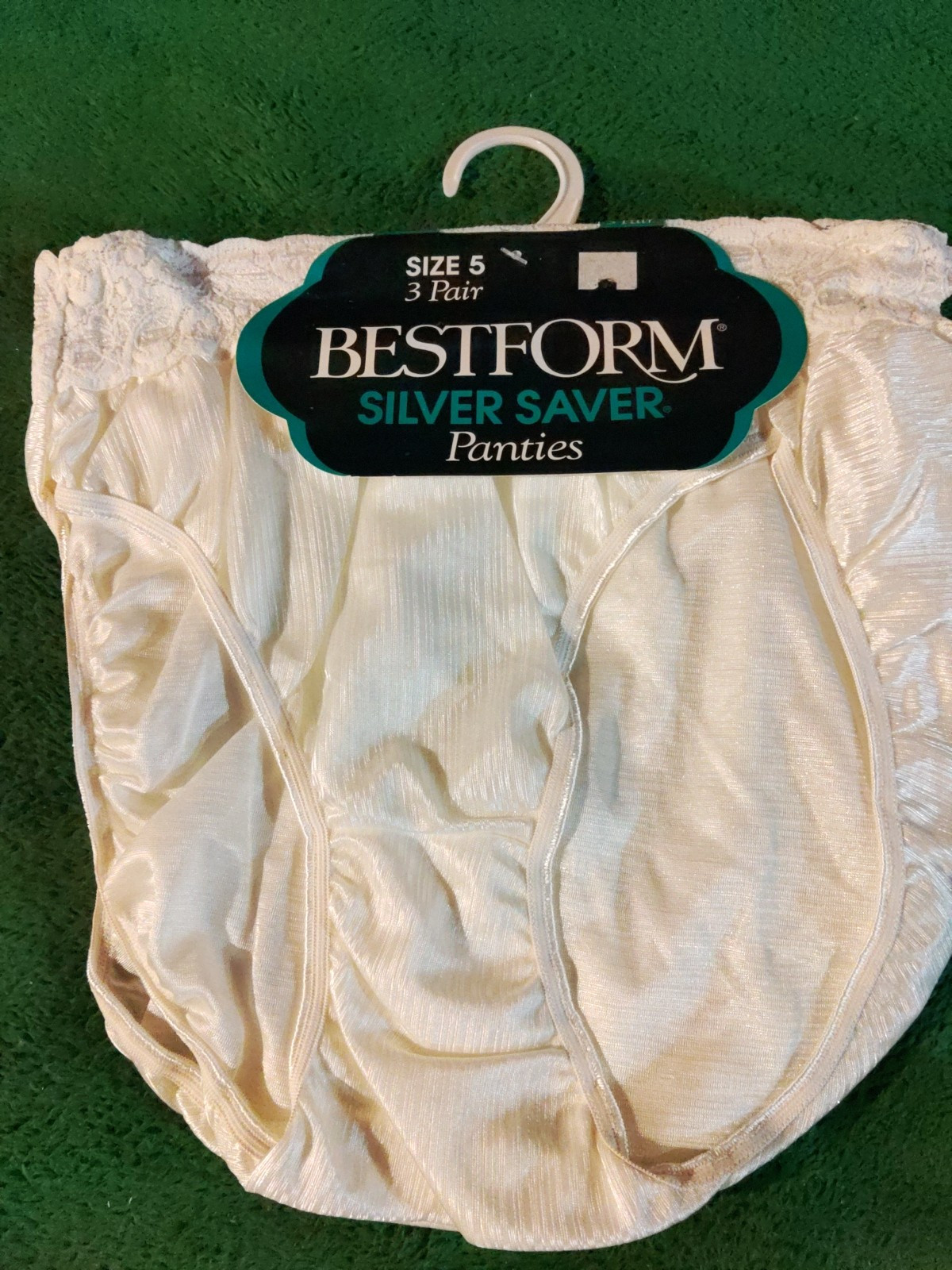 Vintage Bestform Panty Hi-Cut Panties Wide Lace Stripe Shiny Nylon White 5