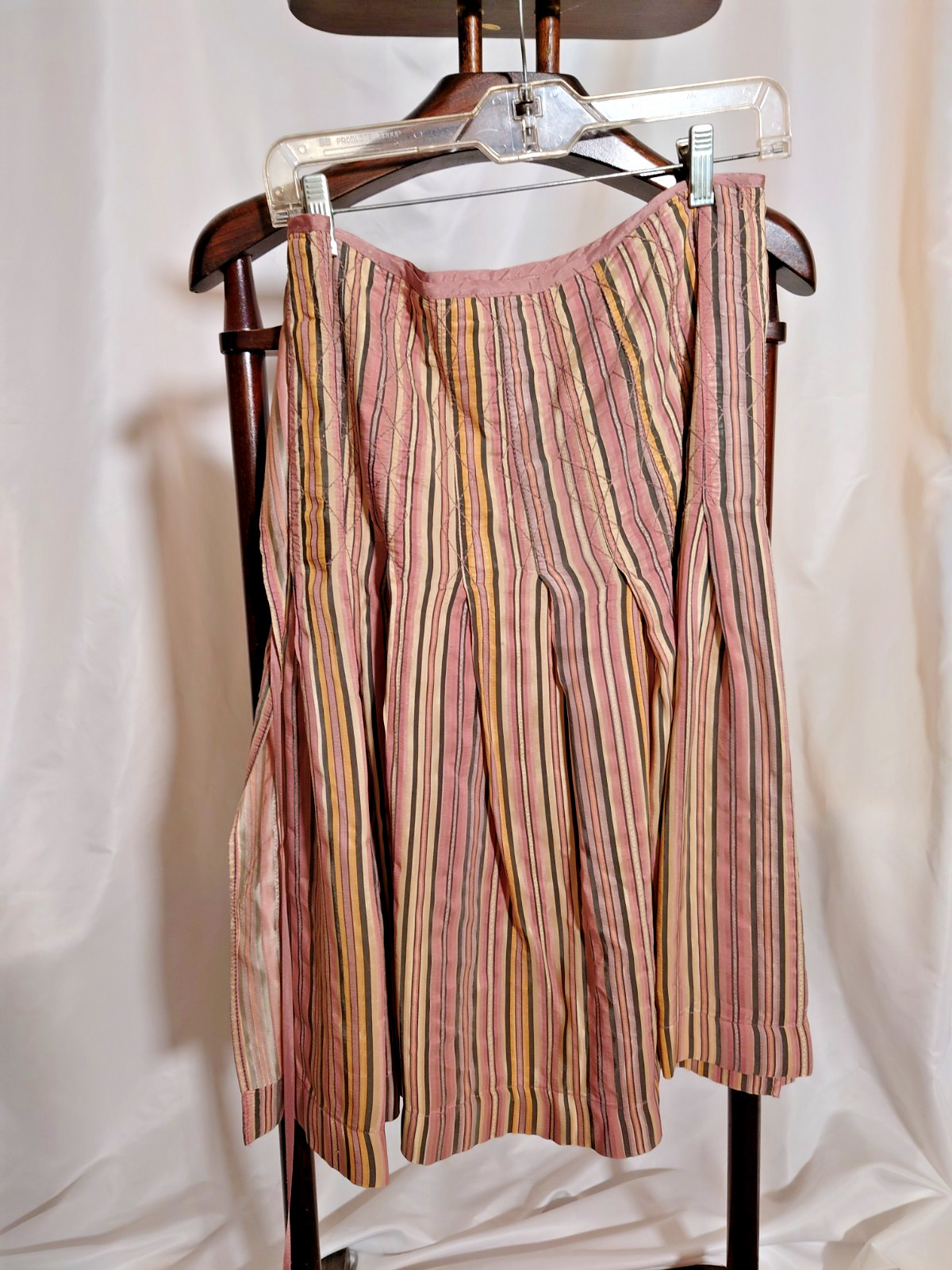Krista Larson Vintage Silk Stripe Pink Grey Pleated Wrap Skirt OS Large Boho