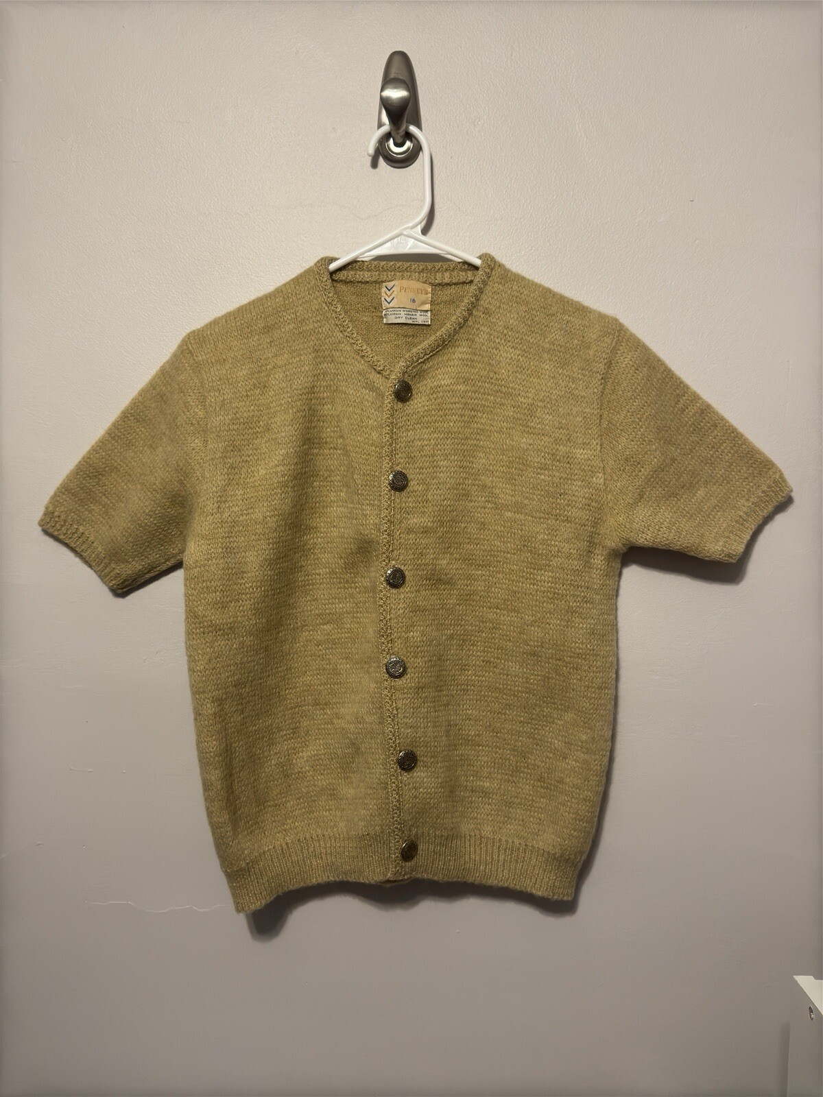 Vintage PENNEY’S Short Sleeve Virgin Worsted & Mohair Wool Cardigan Size 16