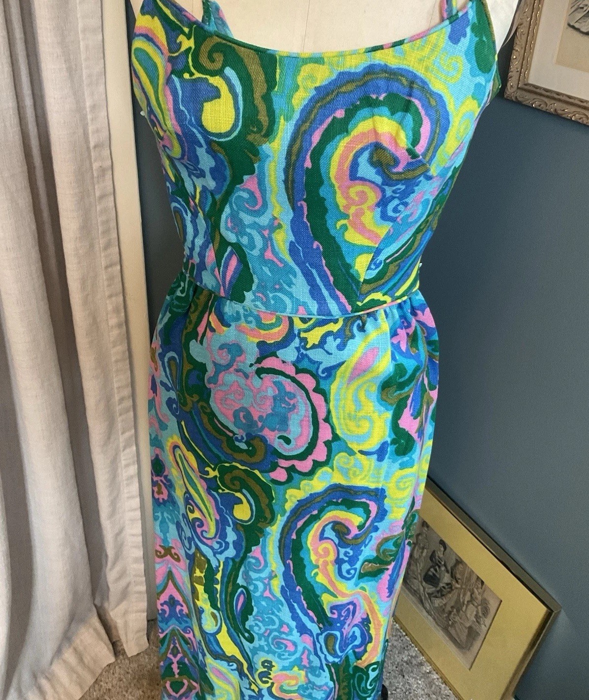 Vintage 60s Psychedelic Maxi Wiggle Dress Retro Mod Small