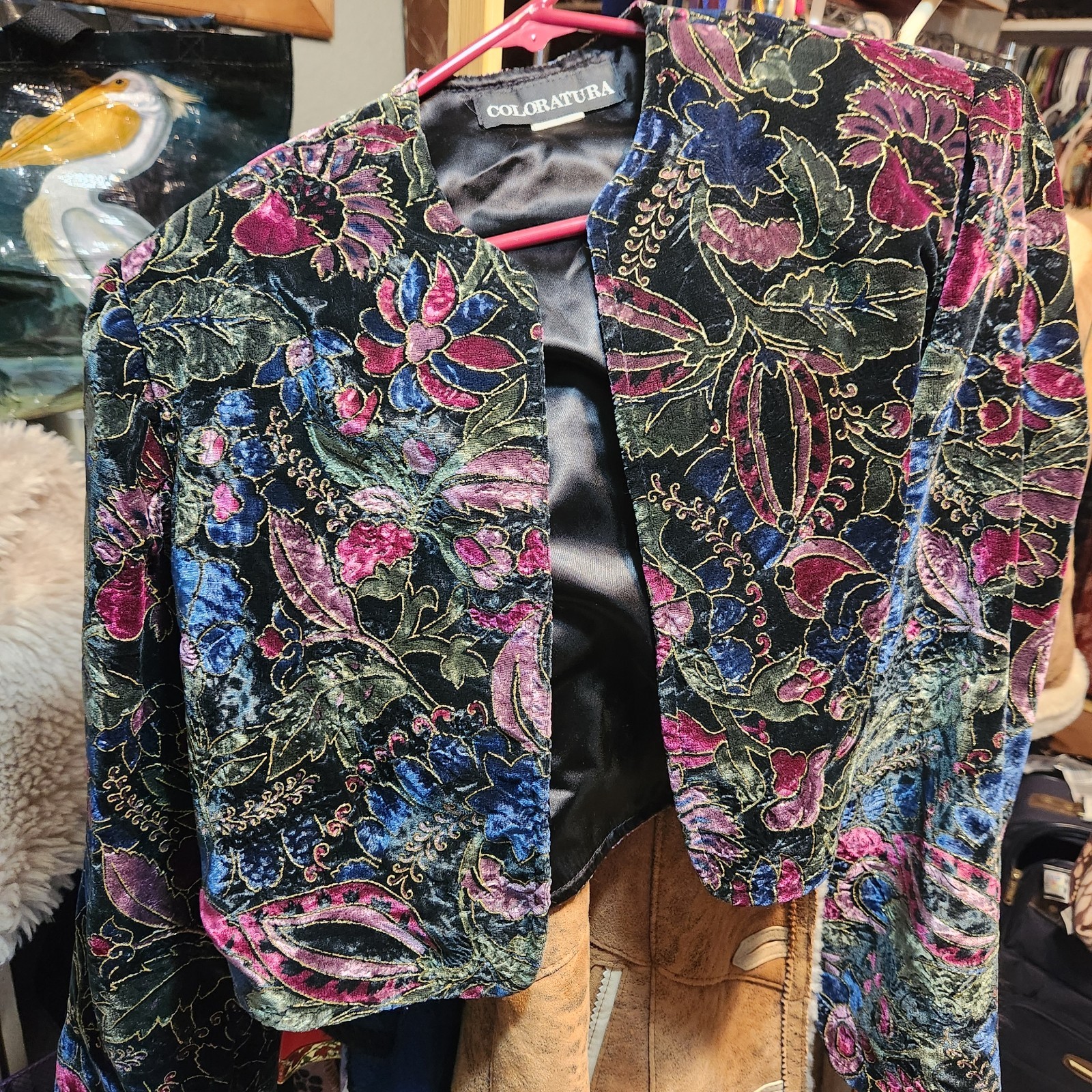Vintage Coloratura wool Blend Velvet Bolero Crop Open Front Jacket Top