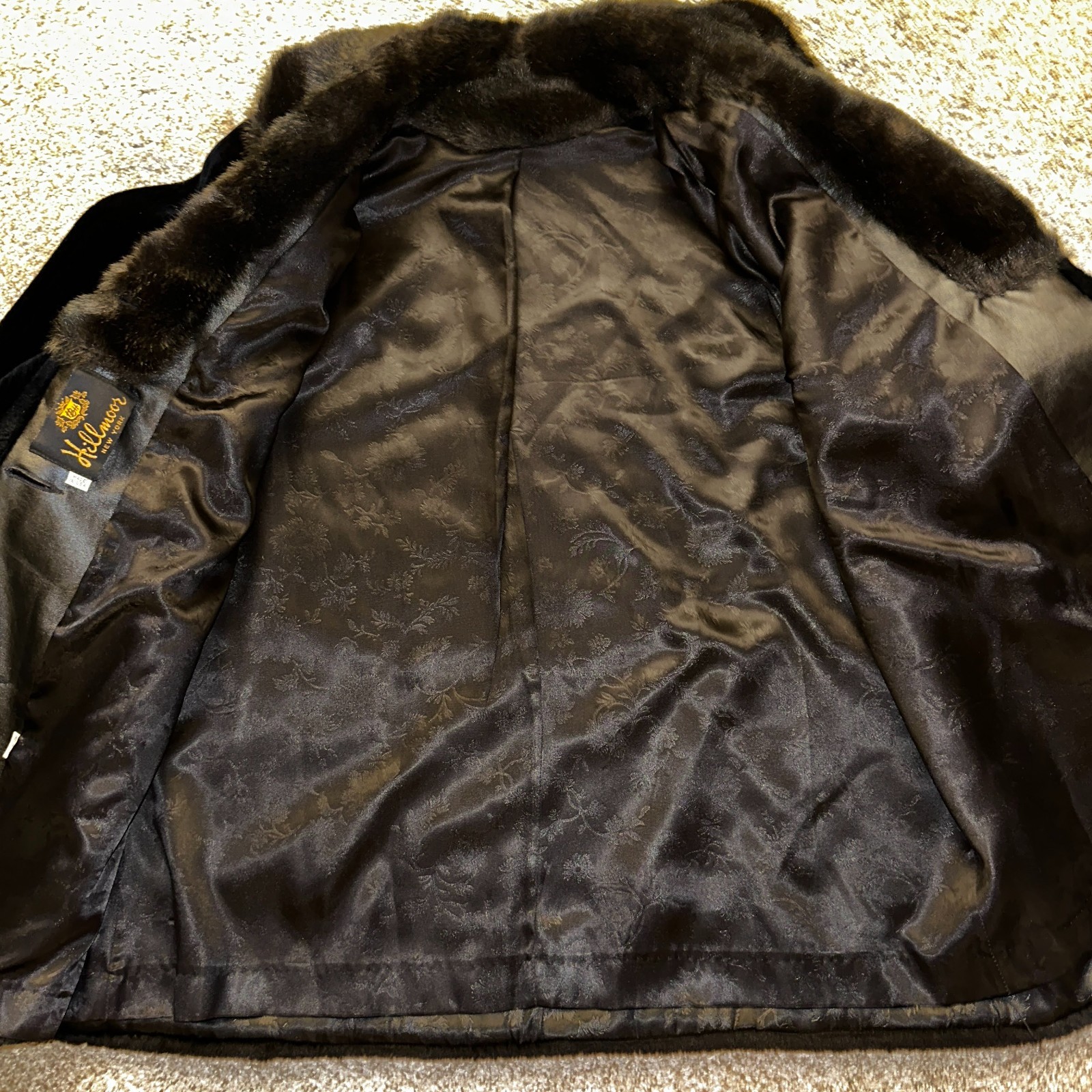 Hilmoor NY Vintage 1950’s Women’s Black Faux Fur Brown Collared Coat Style XL