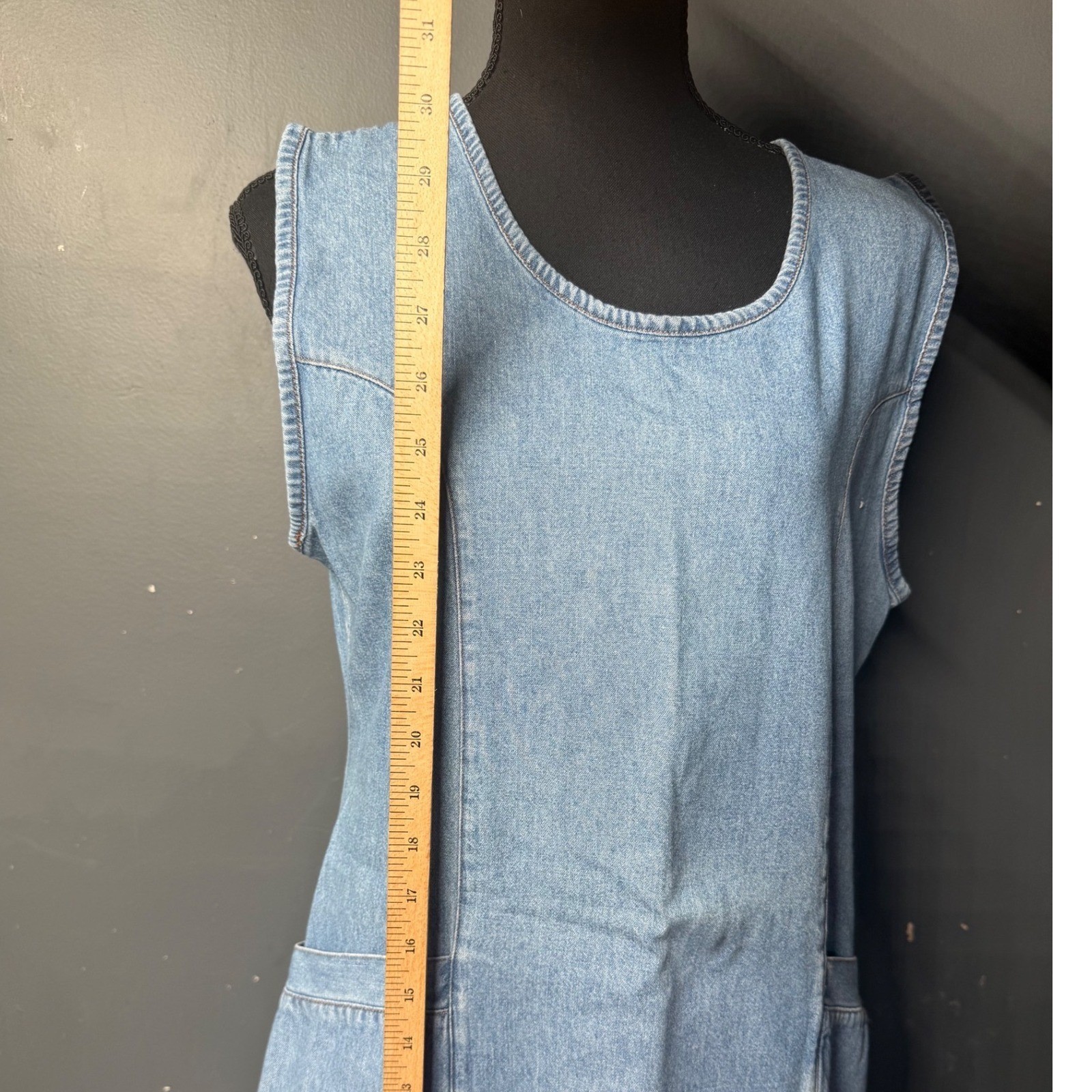 Vintage Kalifornia Denim Jumper Dress Light Wash Cotton Mini Pockets Size 11/12