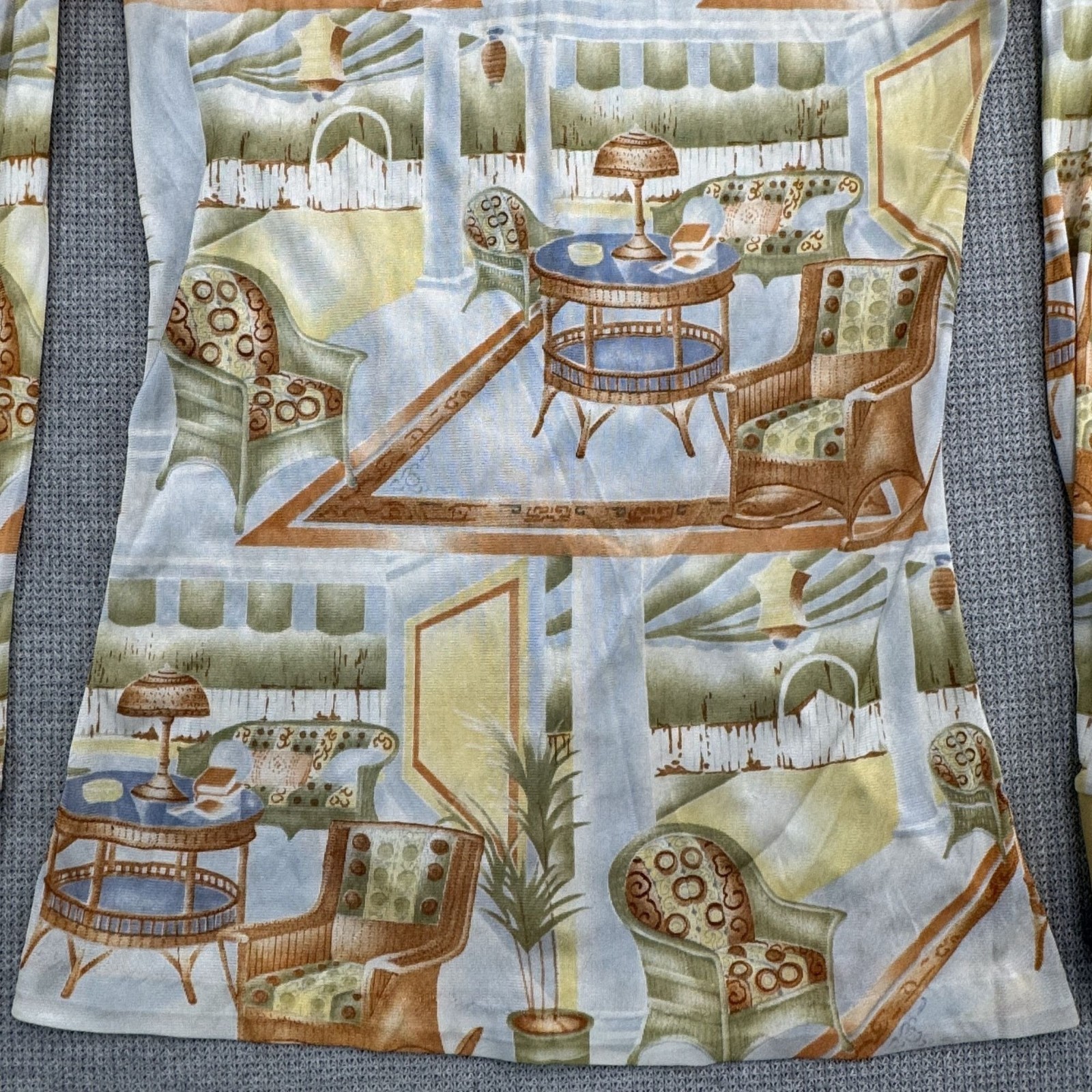 Vintage 70s Long Sleeve Collared Shirt With Retro Interior Design Print Size 7/8