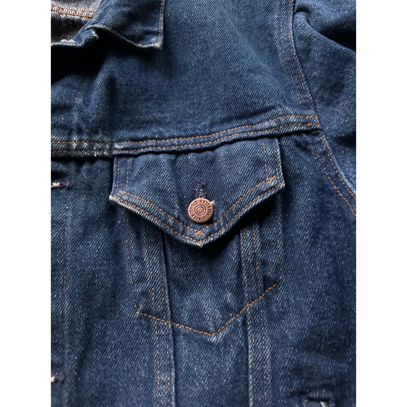 Vintage 1970s Sears Roebucks Denim Trucker Jacket USA Dark Wash Size 18 read