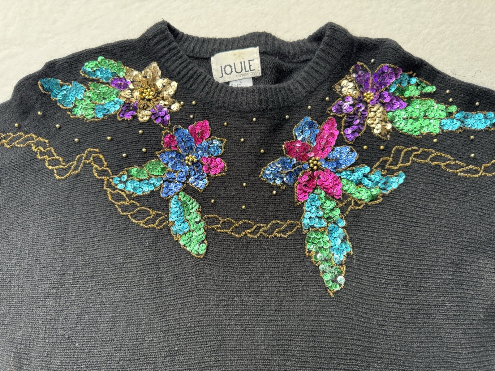 Vintage Joule Energy Sweater 80s black sequin Goldberg women L silk Angora wool
