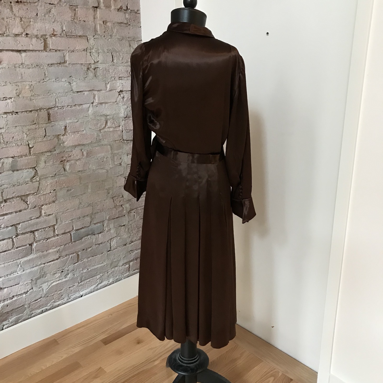 Vintage 30’s Women’s Brown Satin Dress Long Sleeve Matching Cape Macrame Conmar