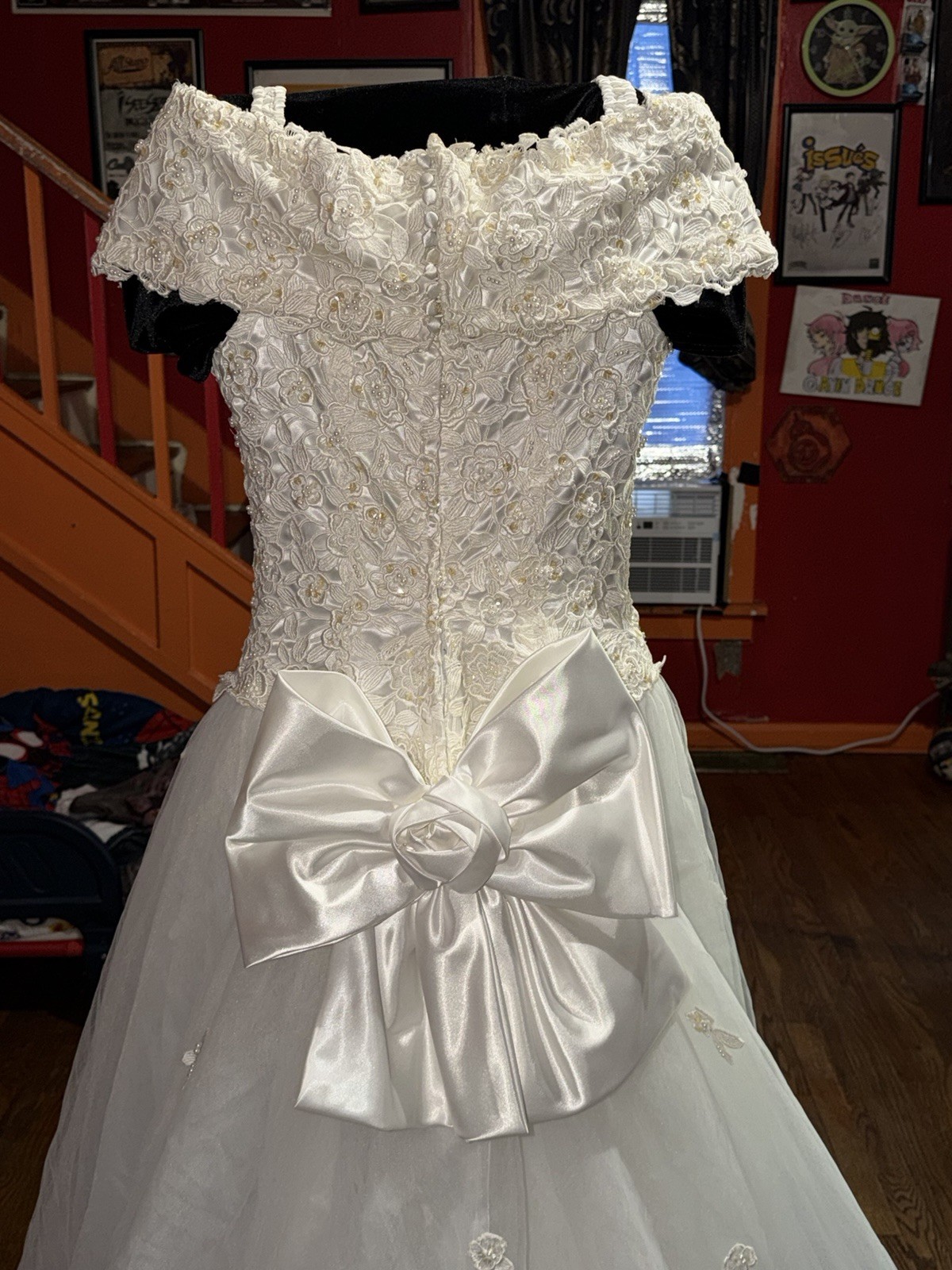 Vintage MORILEE Wedding Dress Size 14 Beaded Lace & Tulle- Long Train EXC