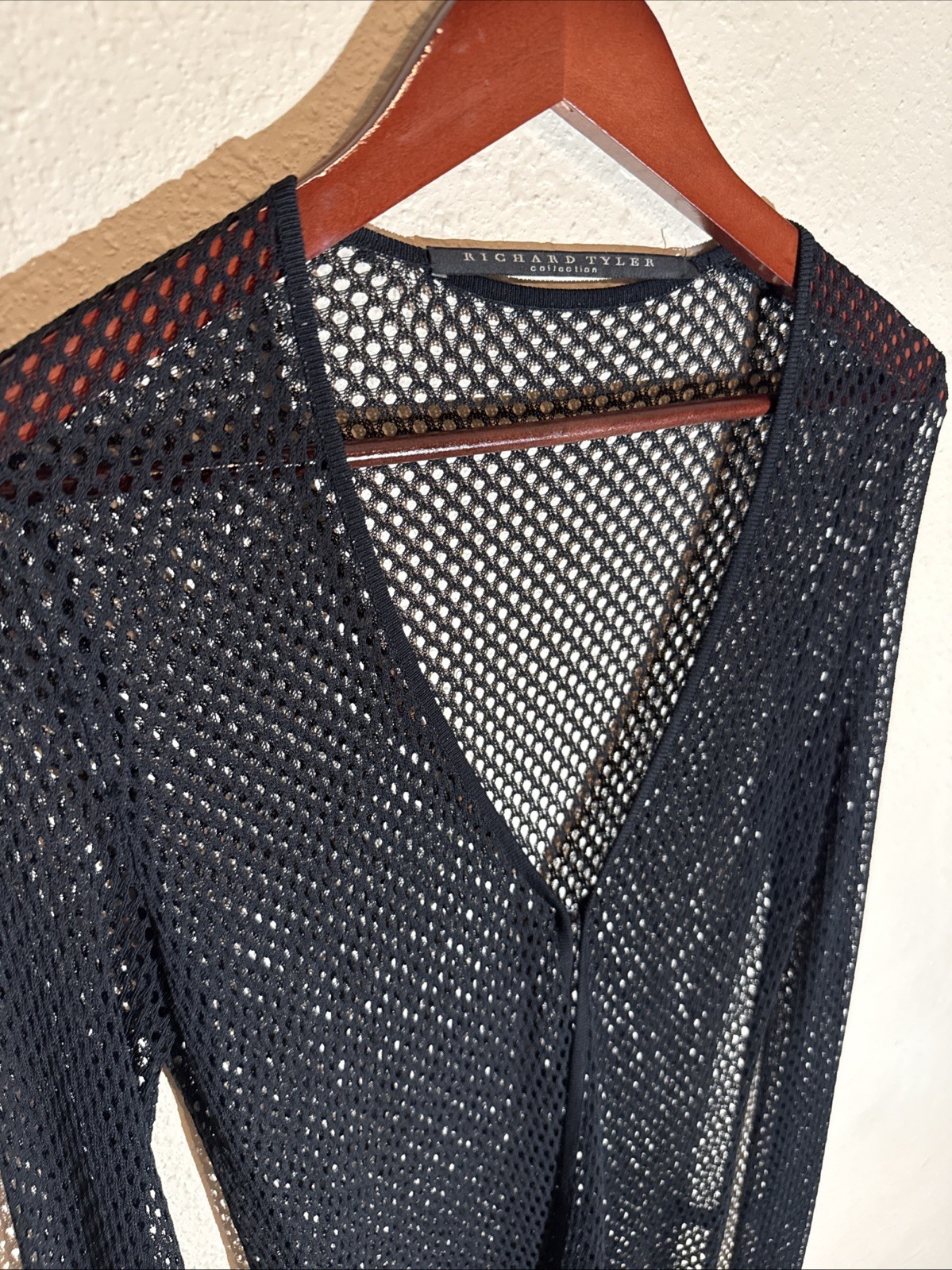 Richard Tyler Collection Made In Italy Black Mesh Duster Jacket 42 US 8 Timeless