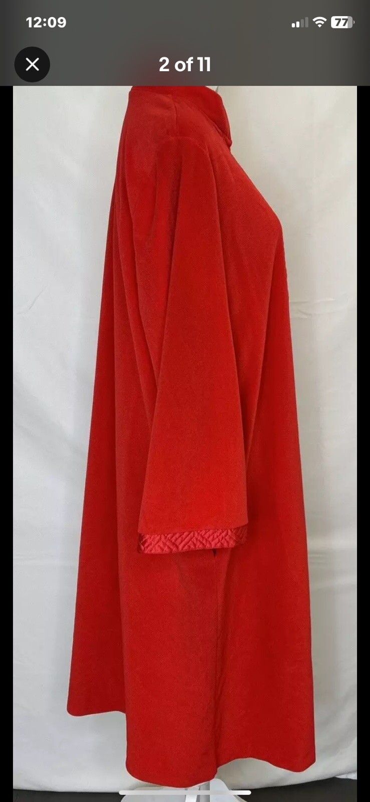 Vintage Vanity Fair Velour Zip House Coat / Robe Size Lg Red Quilted Detail