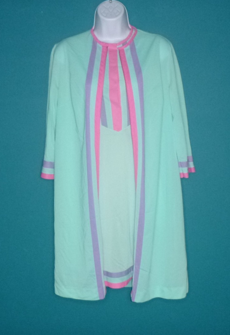 Vtg 60s Gossard Artemis Peignoir Set Nightie & Robe Aqua Pink Lilac Sz S