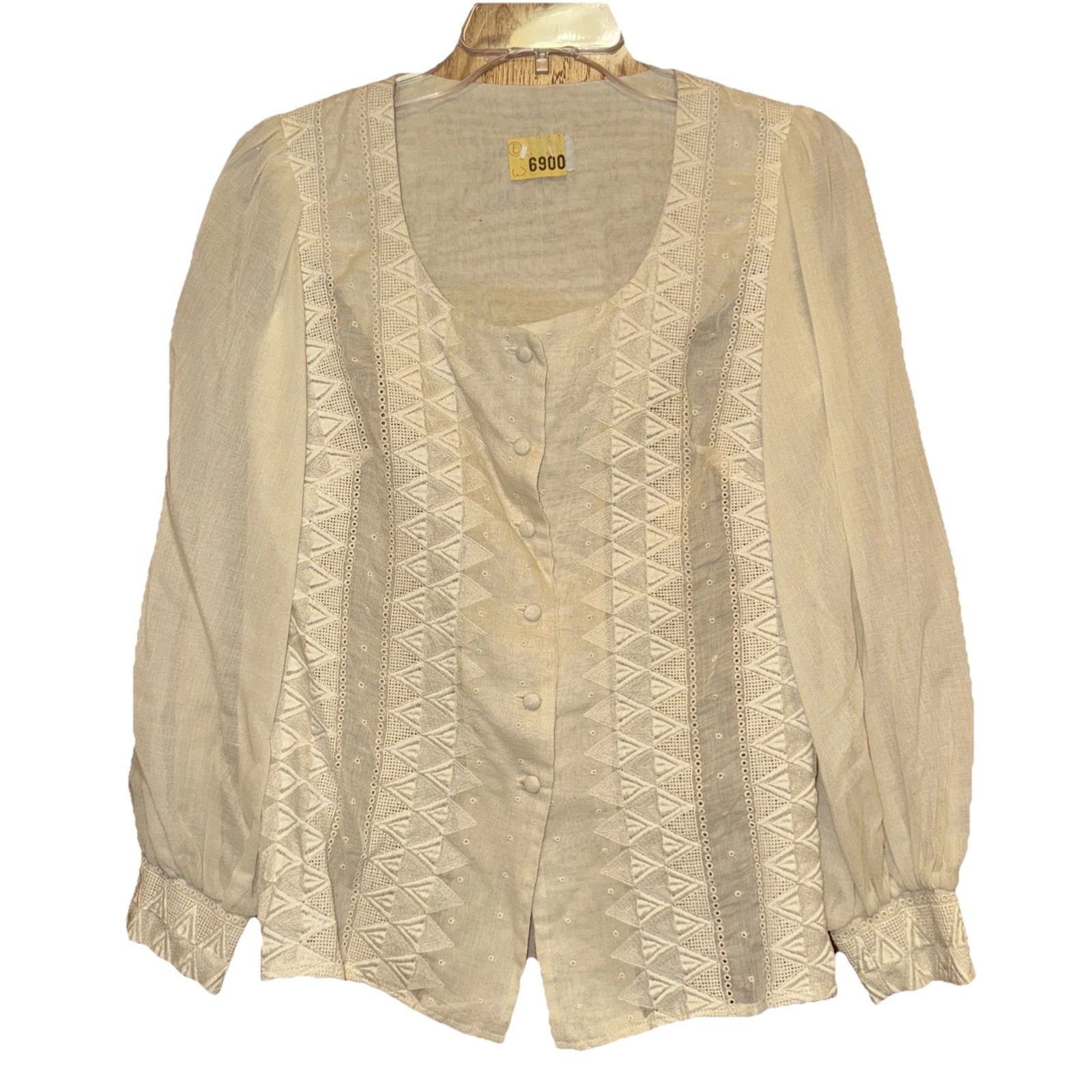 Vintage 70s Alice Of California Sheer Ivory Boho Blouse Cuffs Milkmaid Core XS/S