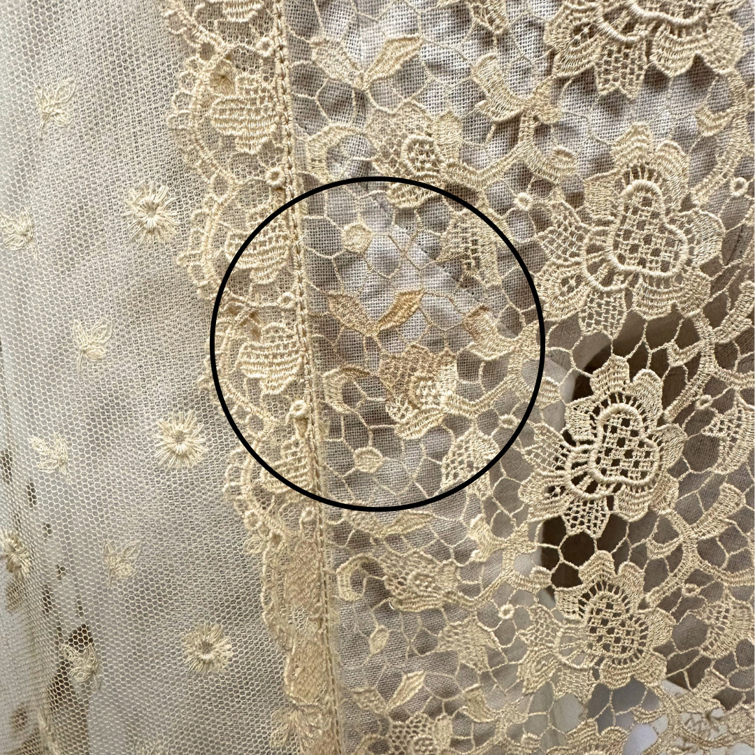 Antique 1900s Edwardian Ecru Net Lace Floral Short Sleeve Sheer Tea Dress