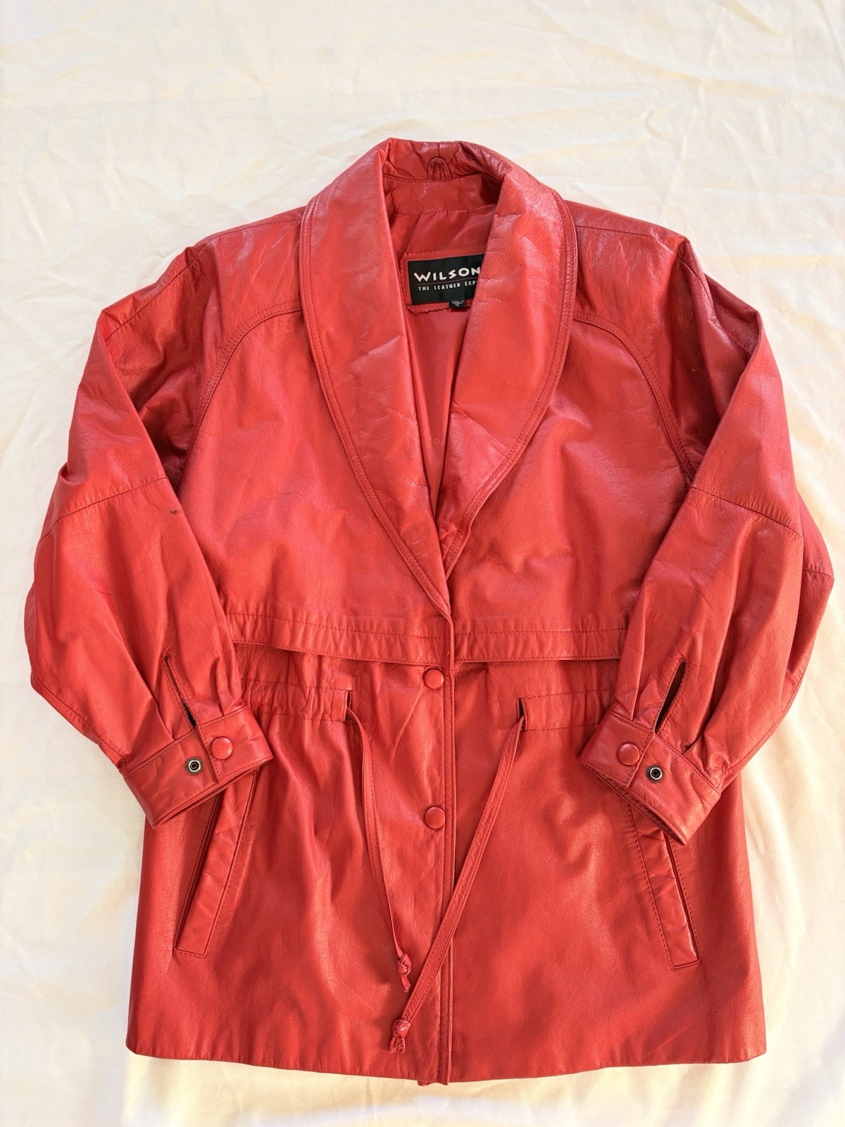 Vintage Wilson’s Red Leather Jacket 1980’s Size Small Unique Drawstring Waist