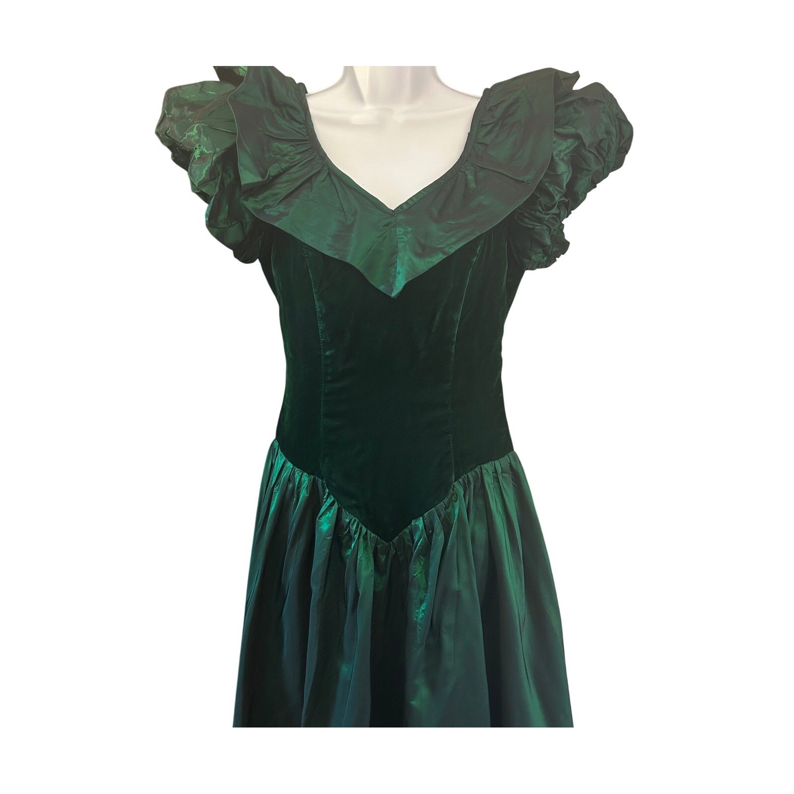 80s Charisma by R.L. Aire Dress Prom Party Velvet Taffeta Emerald Green Glamour