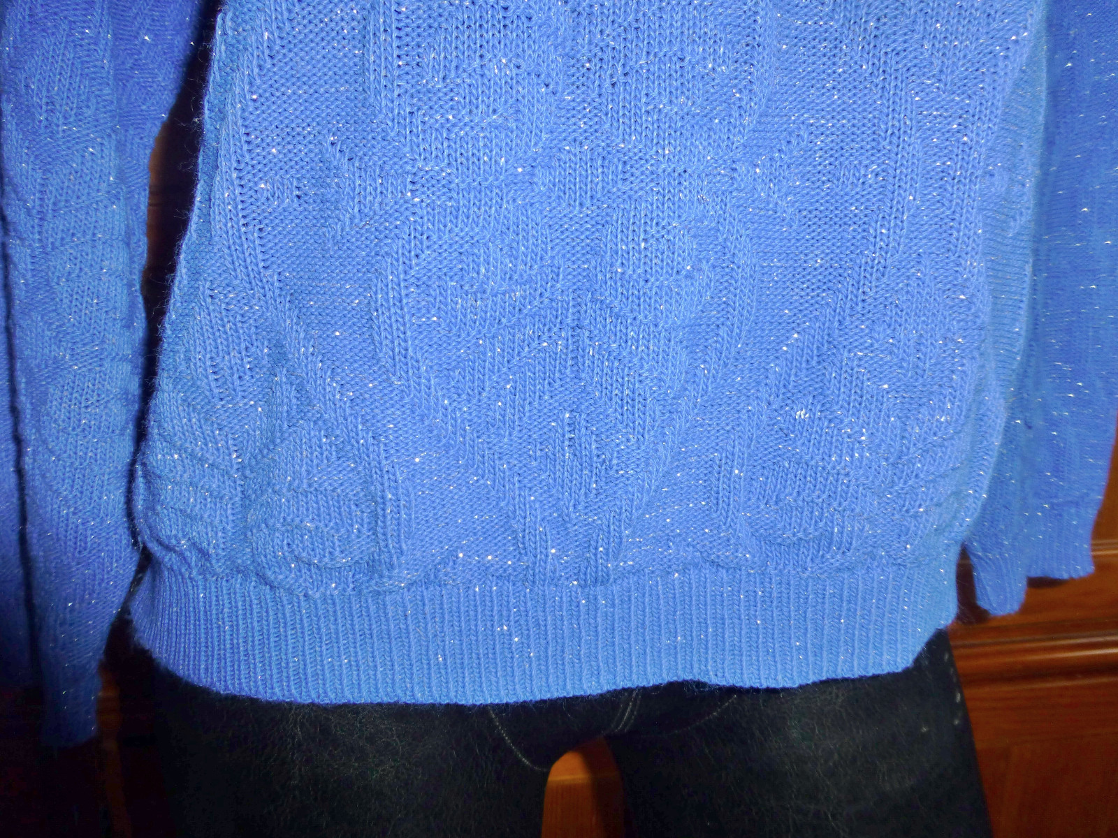 Vtg 80s Lurex Metallic Silver Shimmer Knit Blue Kawaii Retro SWEATER Pullover L