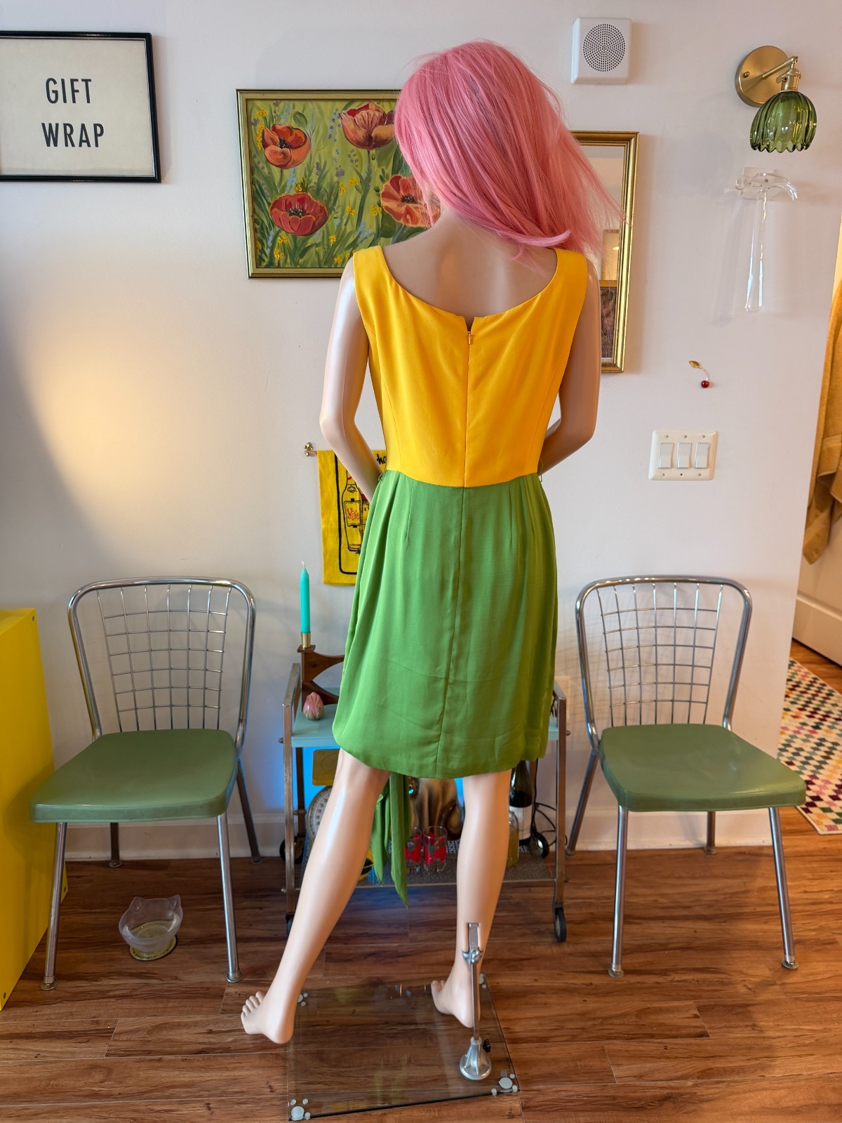 🌼 Vtg 90s Bill Blass Evening Silk Colorblock Cocktail Dress Marigold Dress M