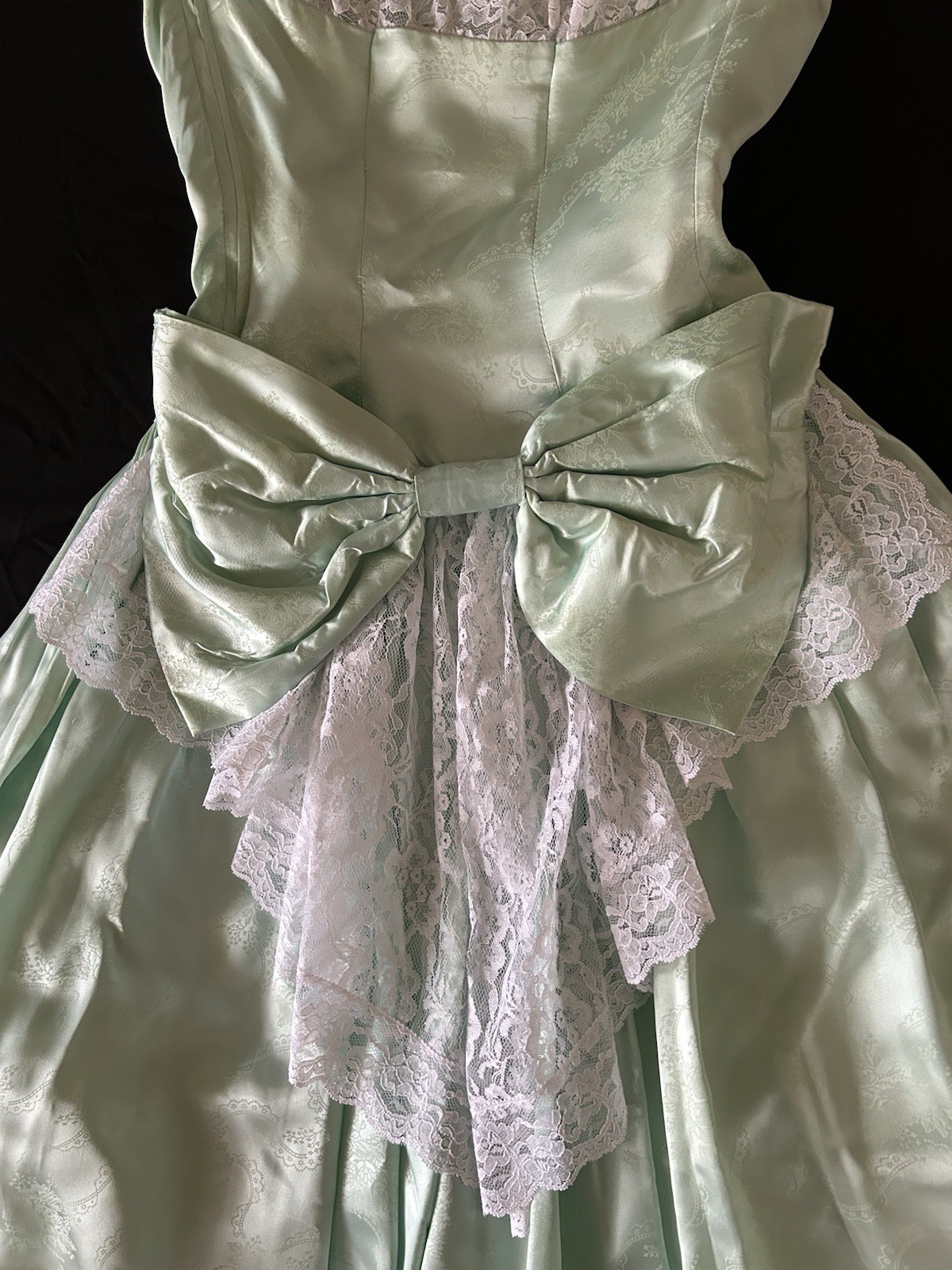 Rare Vintage Gunne Sax by Jessica McClintock Satin Lace Dress & Bonnet Size 11
