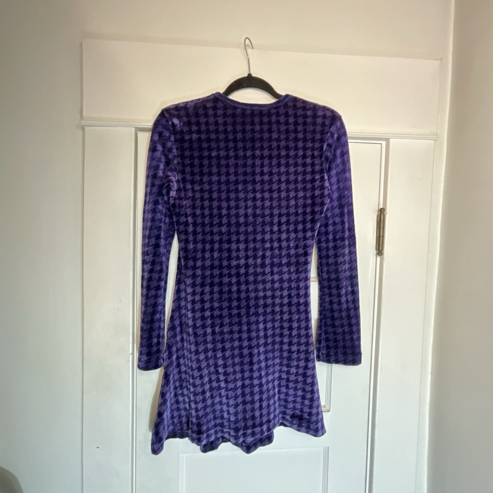Vintage 90’s Diesel Velour Houndstooth Check Mini Dress Long Sleeve Size L RARE