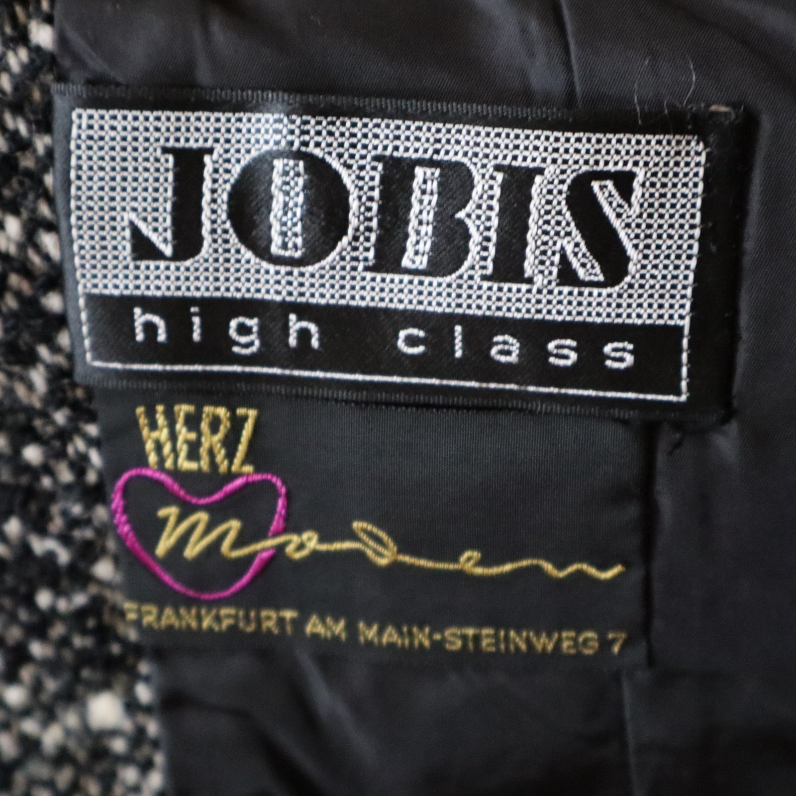 Vtg Jobis High Class Black Tweed Jacket w Black Fur Collar Sz Small Germany