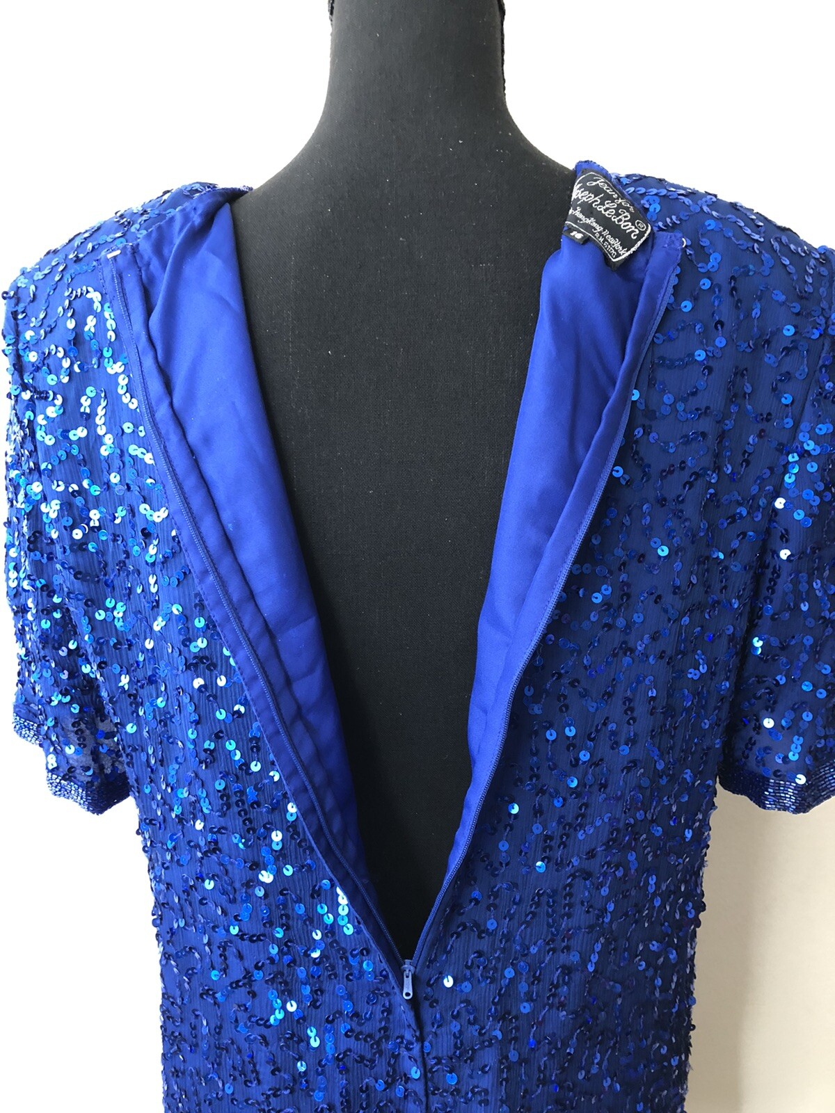 Vintage ’80s Joseph Le Bon Royal Blue Sequined & Beaded Tunic Top Cutout L/XL