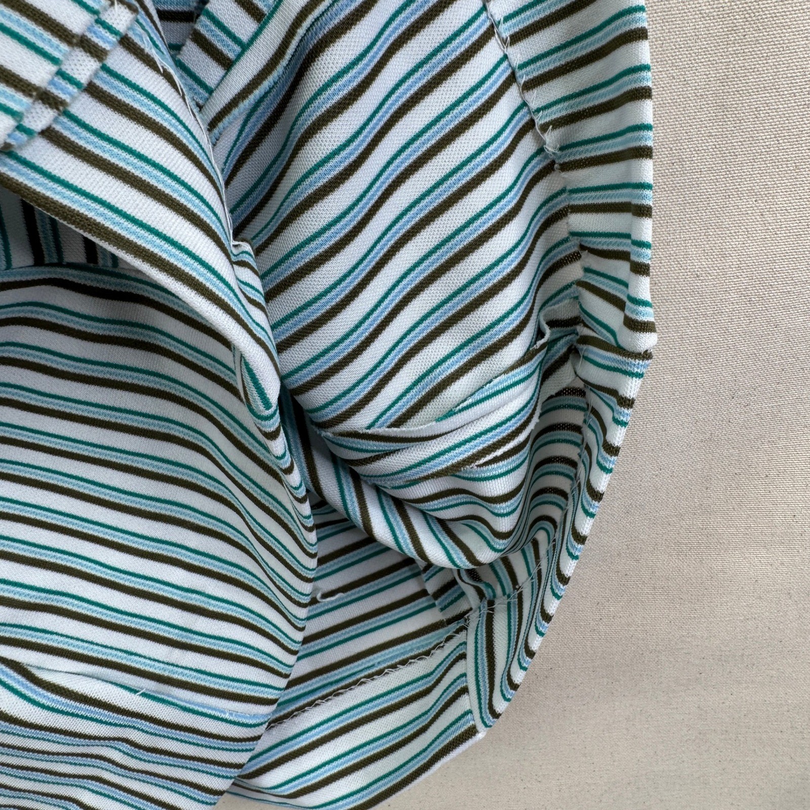 That Girl Vintage 70s Striped Dagger Collar Button Down Shirt Blue Green Mod XS