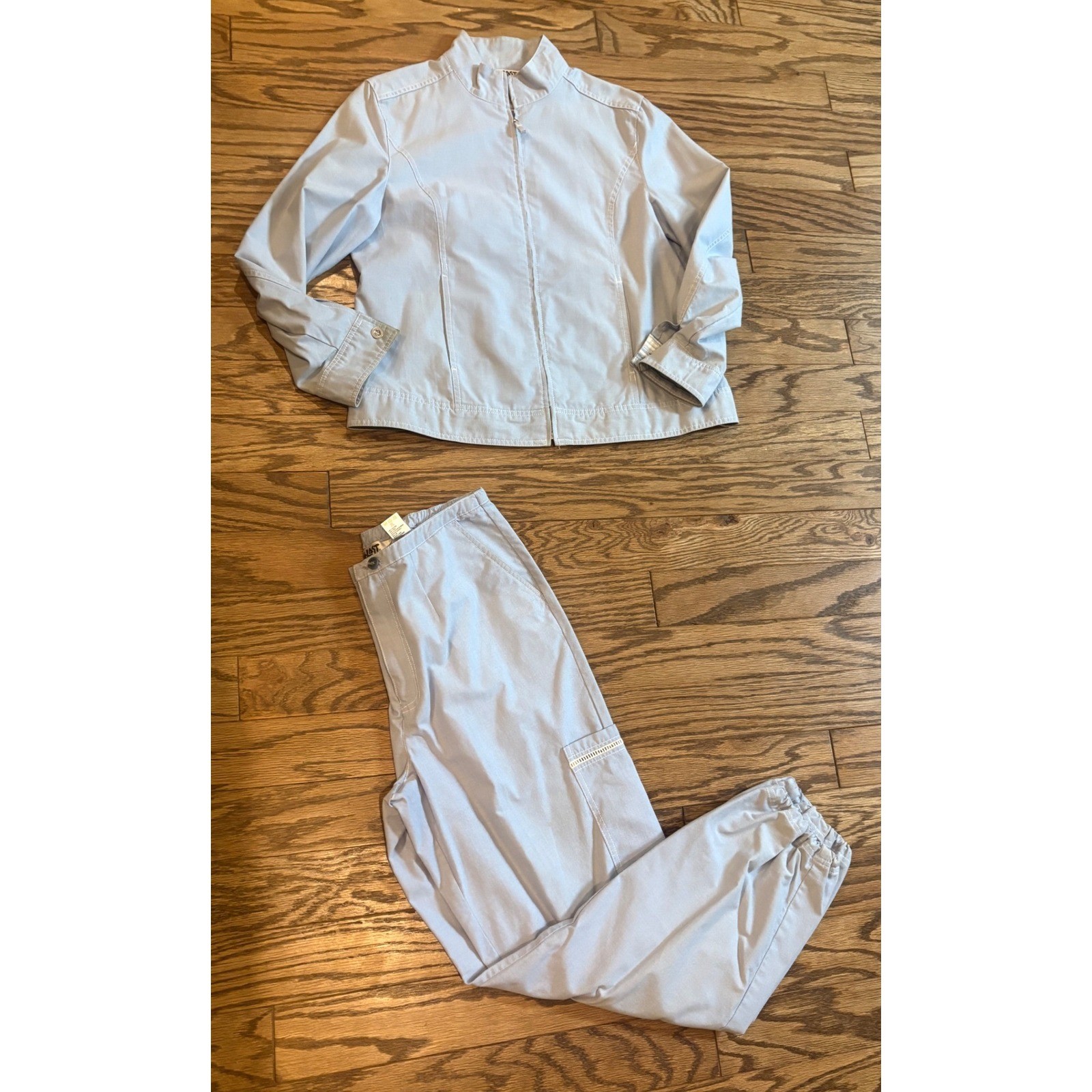 Vintage BLAST Womens Size 16 Light Blue Jacket Pants Set Casual 2 Piece Retro