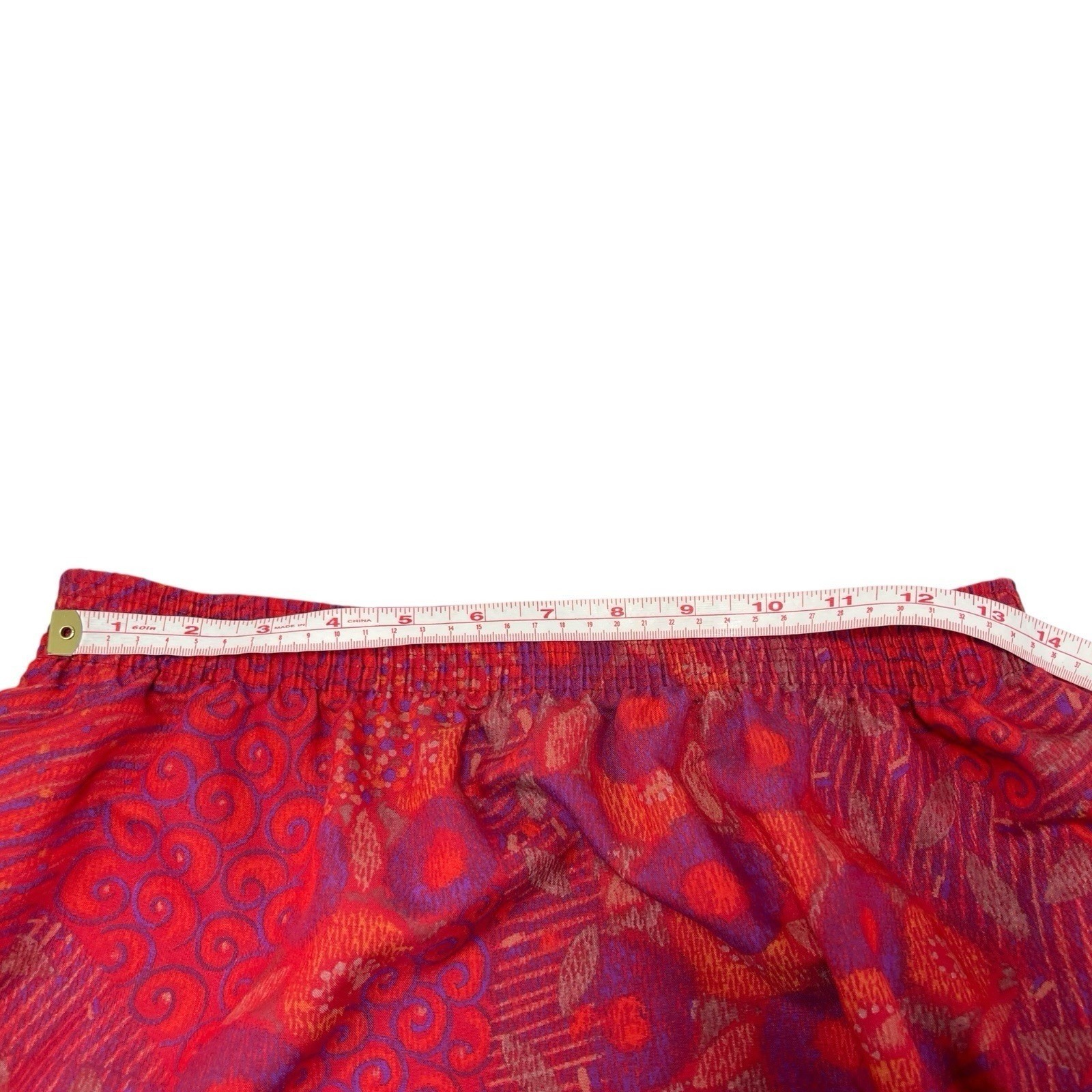 Nikki 13/14 Red Purple Abstract Midi Skirt Elastic Waist Retro Vintage Office