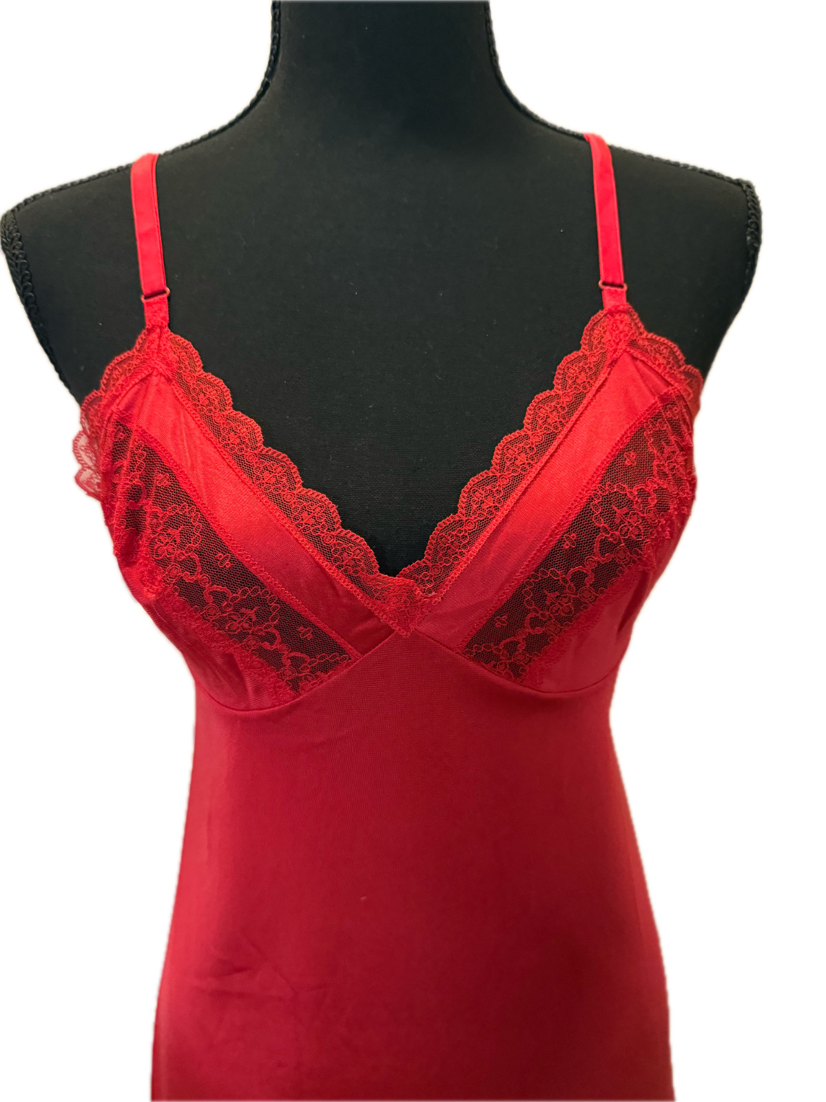 Vintage Red Vanity Fair Women’s Lace Slip Dress Lingerie Made in USA Size 34