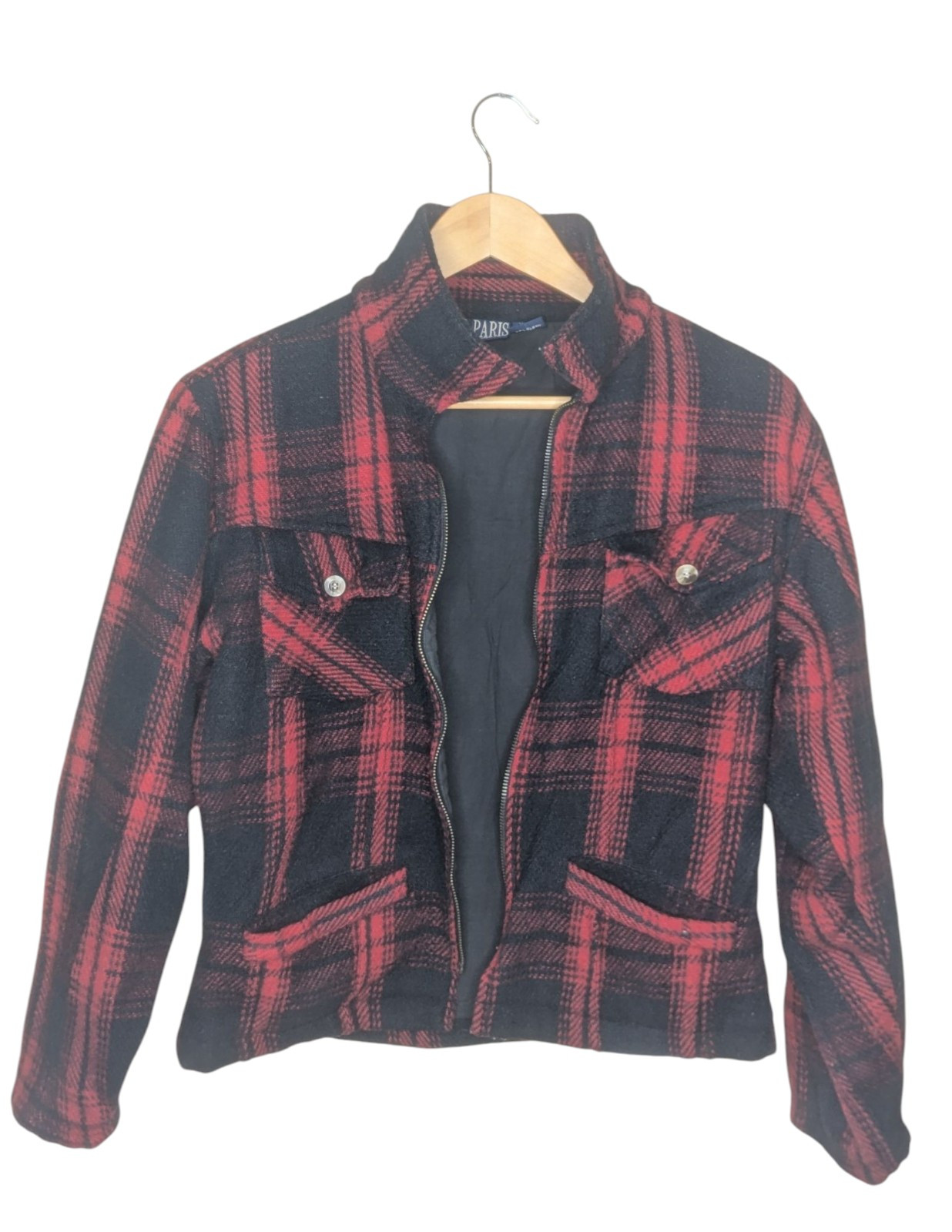 Vintage Paris Sport Club 90’s Women’s Med Red & Black Fully Lined Plaid Jacket