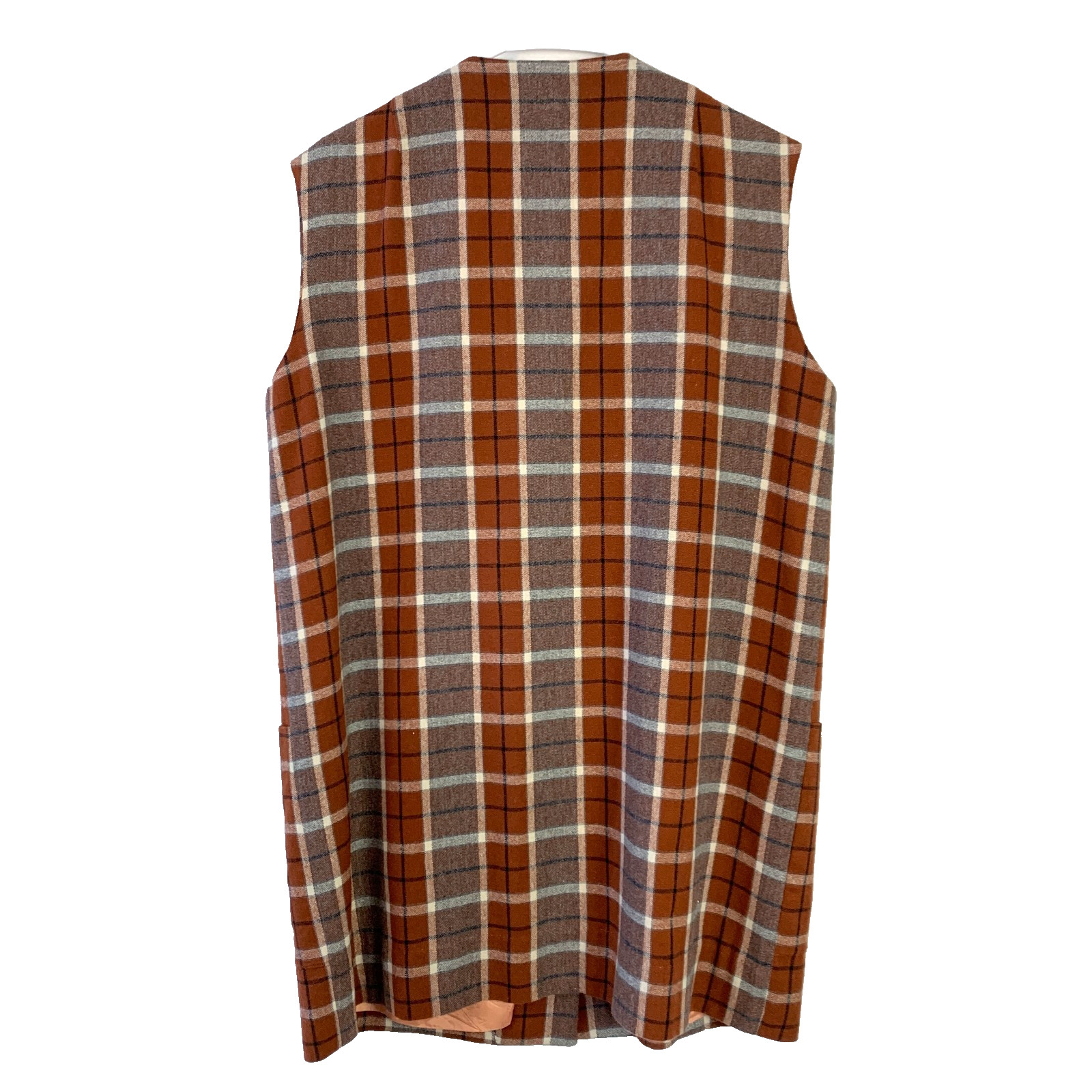 Vintage 60s 70s Handmade Long Plaid Button Vest Chest 44″
