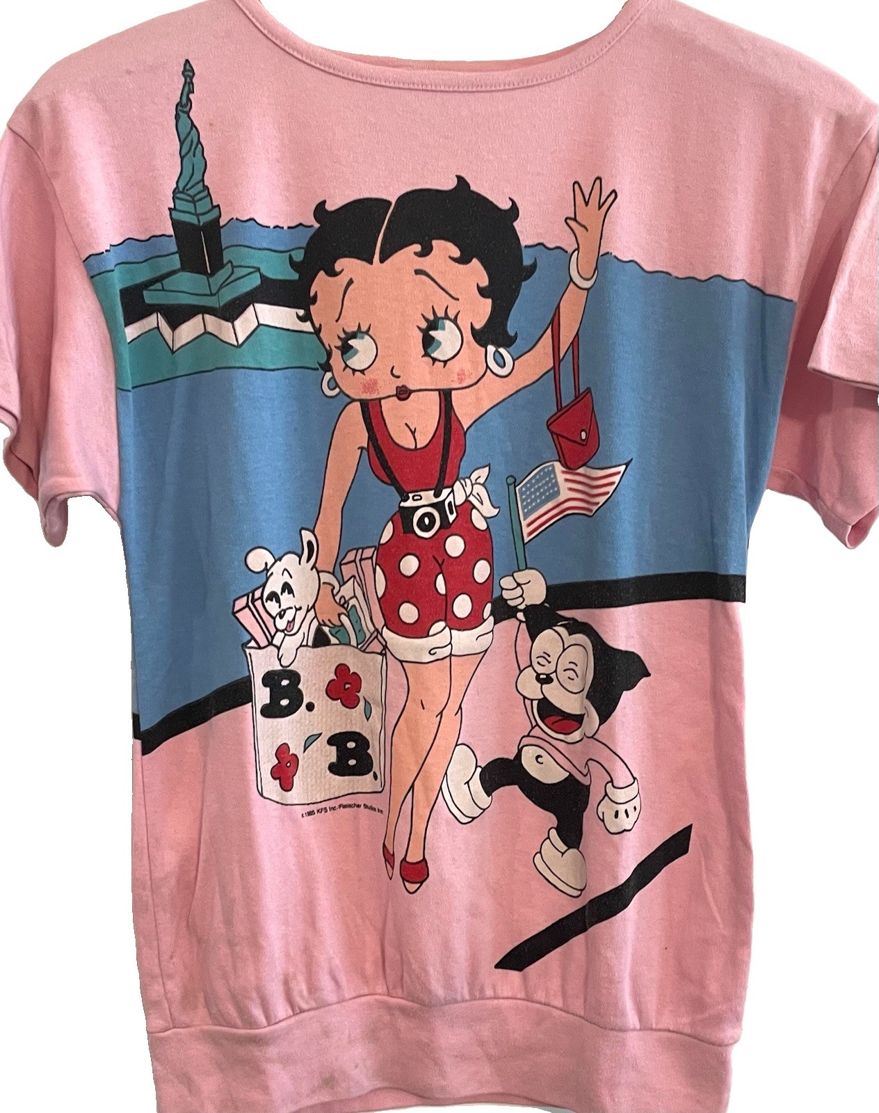 Vintage 1985 BETTY BOOP NYC Cuffed Bottom Tshirt BJ FROG Pink M/L