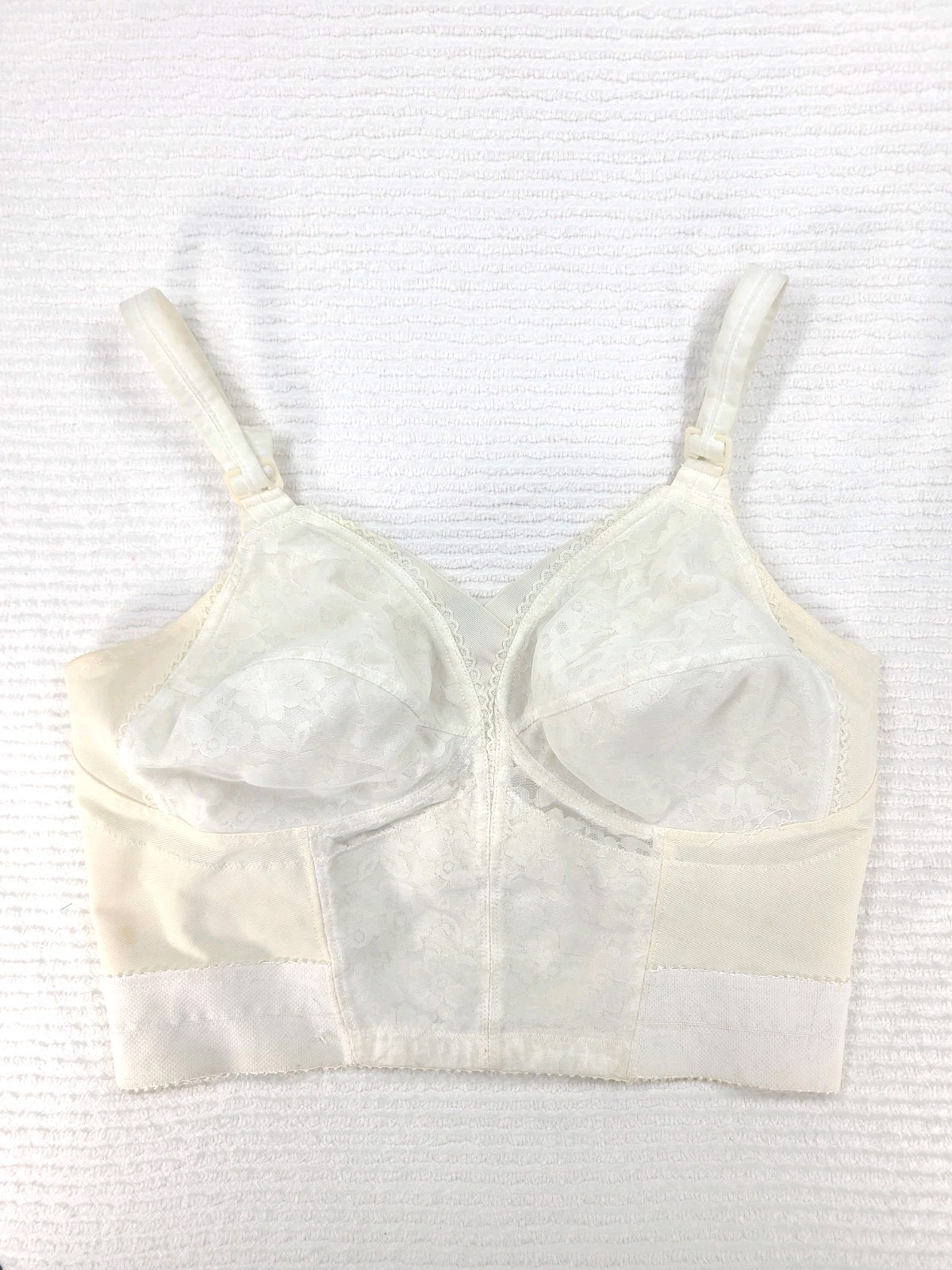 Vintage 1960s Longline Bullet Bra 38C Playtex Living Stayless Lace Mesh Pinup