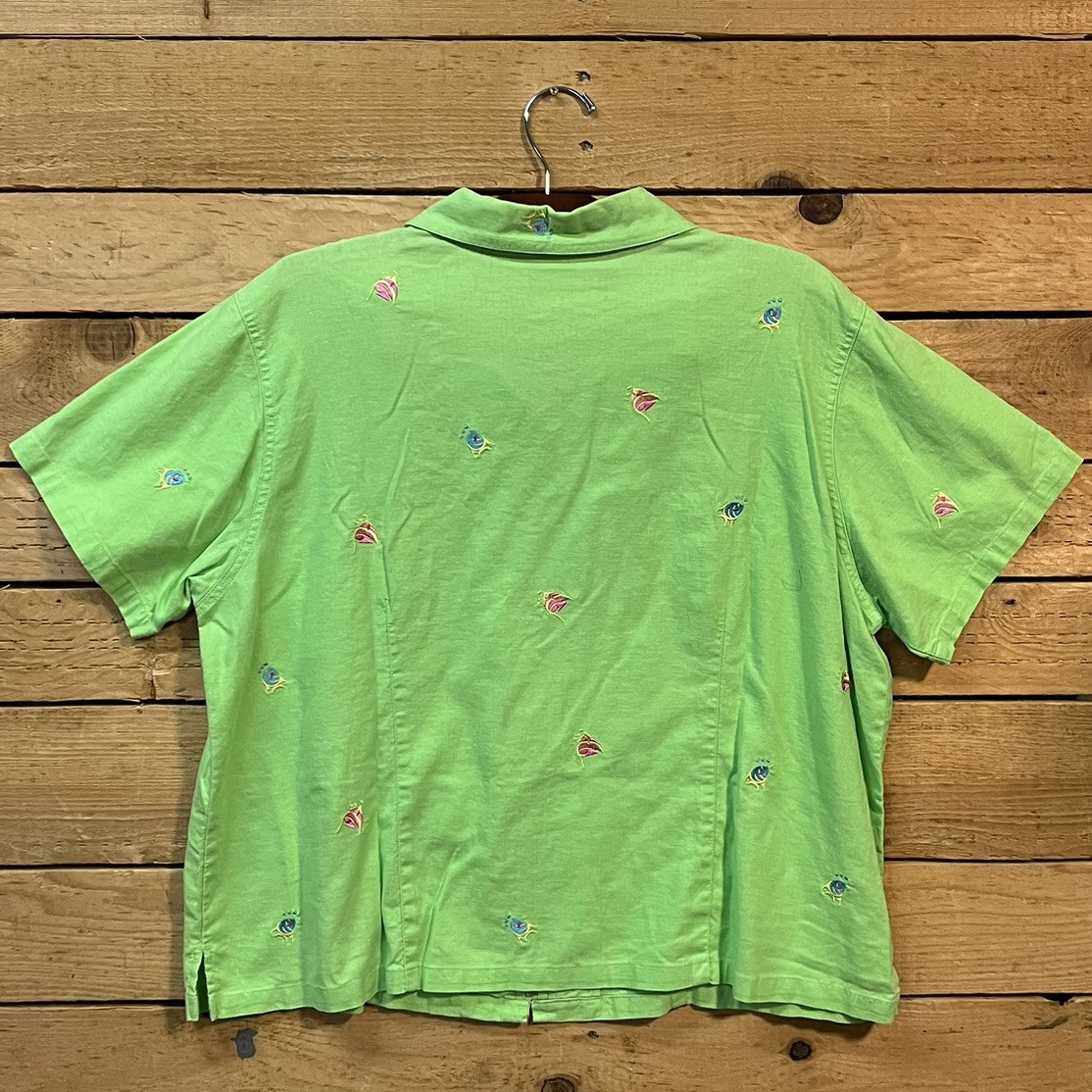 1990’s Vintage The Quacker Factory Womens 1x Green Fish Shirt Zip Up Linen