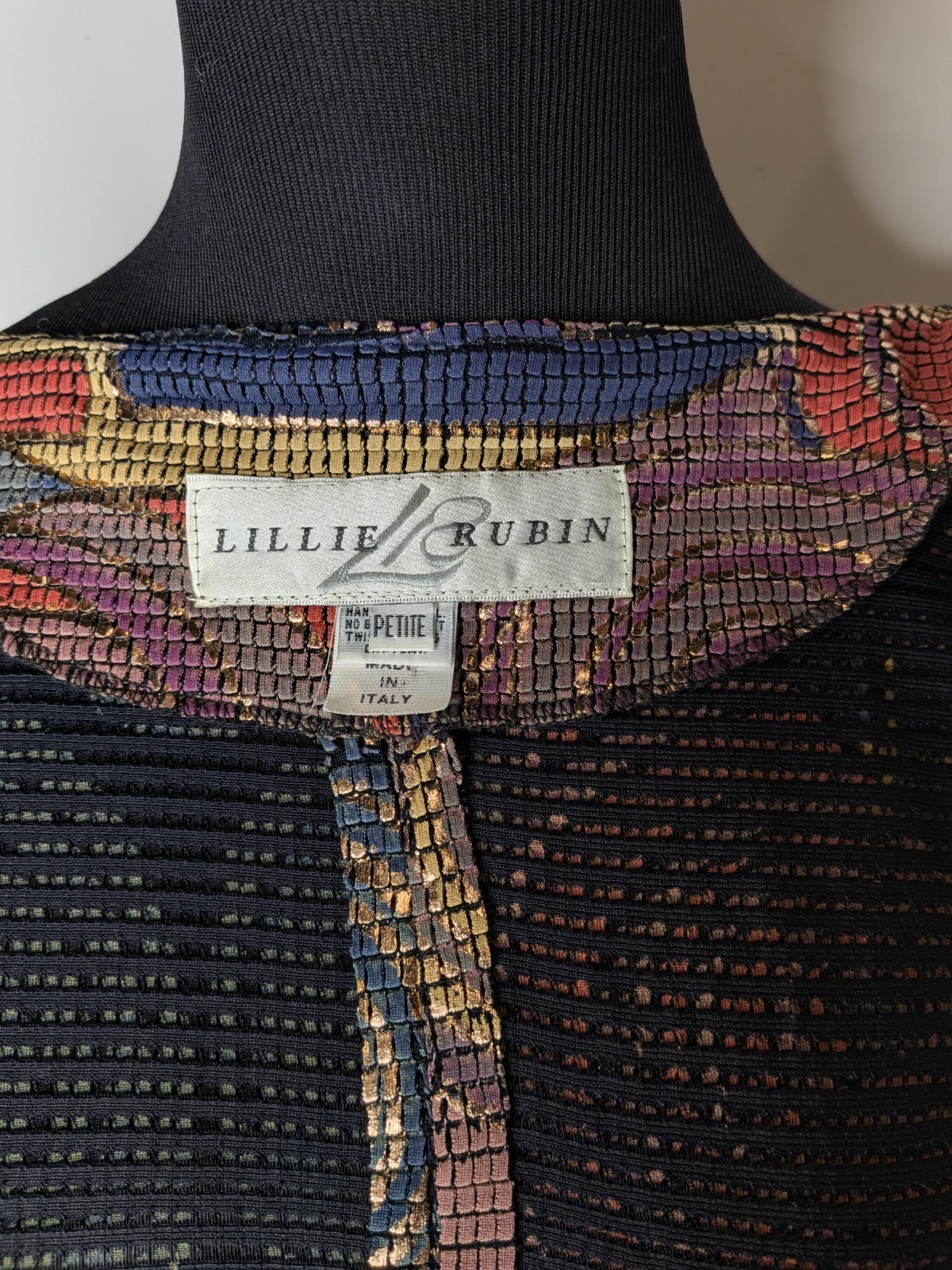 Vtg Lillie Rubin Hand Painted (?) Metallic Jacket Mosaic Pattern Spiral Petite