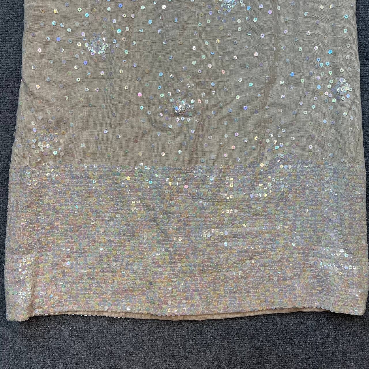 Vintage Royal Lynne Beaded Sequin Dress Made in Hong Kong 1960s Sleeveless Beige
