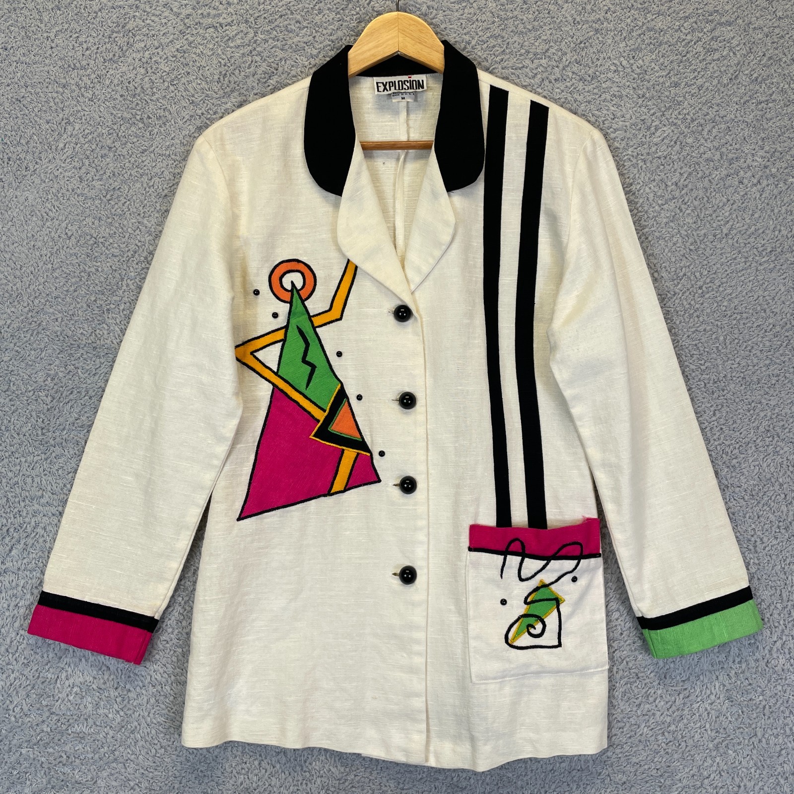 Vintage 80s Explosion Abstract Geometric Memphis Milano Art Blazer Size Medium